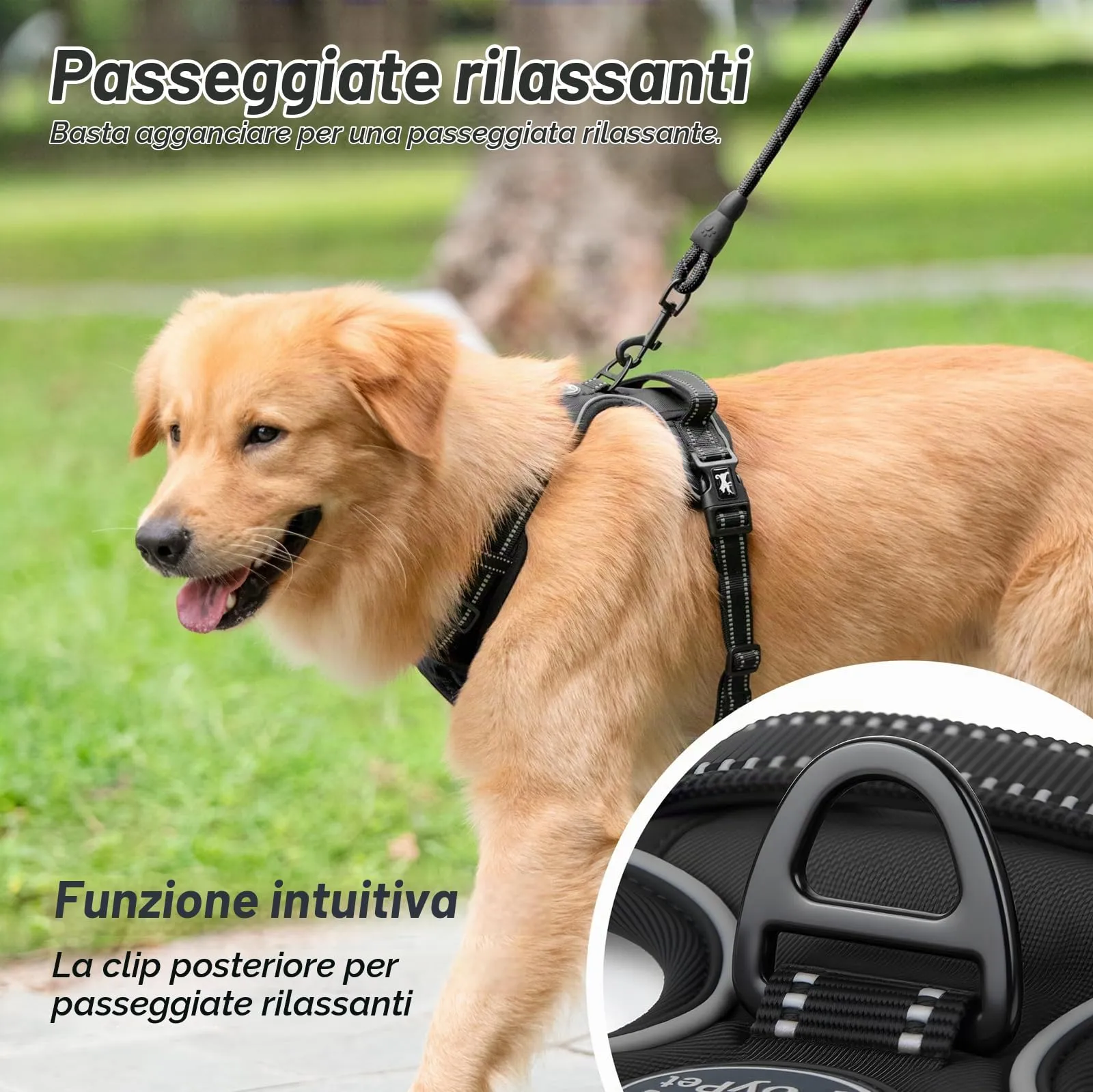 PoyPet Imbracatura No Pull Riflettente per Cani, Gilet Regolabile e Imbottito con Impugnatura Easy Control (Nero, L) - immagine 7
