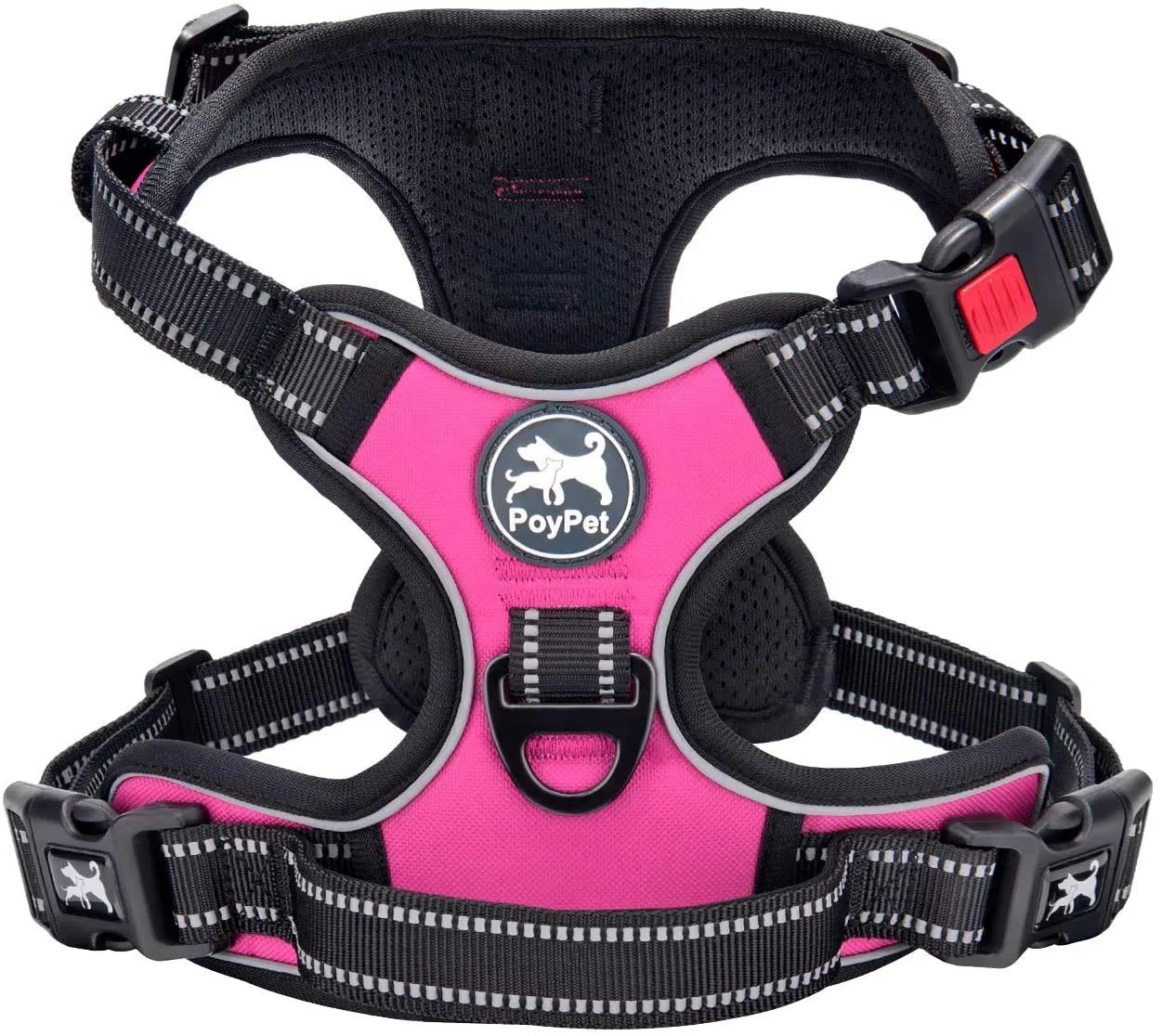 PoyPet Pettorina anti-tiro per cani con manico e riflettenti, rosa, M - immagine 1
