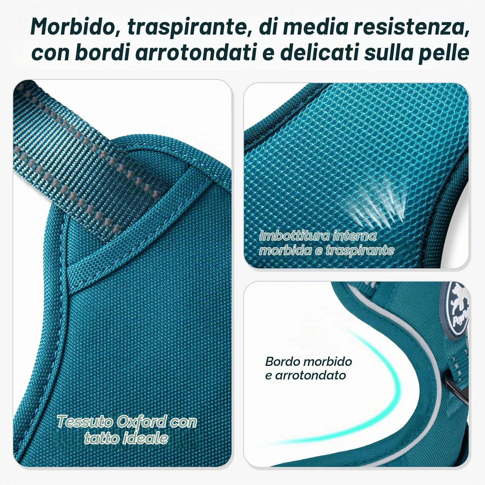 PoyPet Pettorina per cani anti-tiro, riflettente e regolabile, gilet imbottito per cani di grossa taglia, Taglia L, Verde acqua - immagine 3
