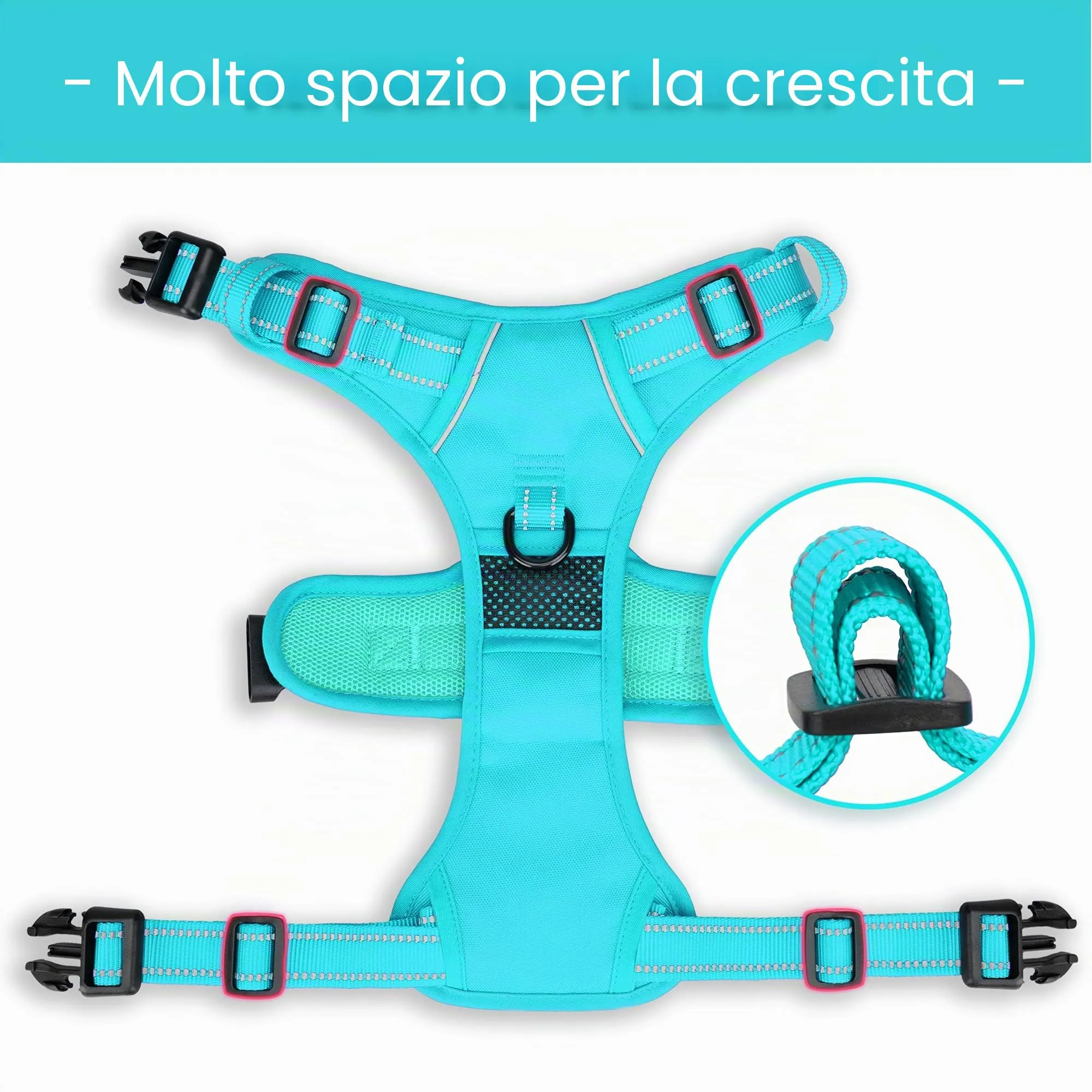 PoyPet Pettorina Antitiraggio Riflettente per Cani Taglia Grande, Blu, L - immagine 6