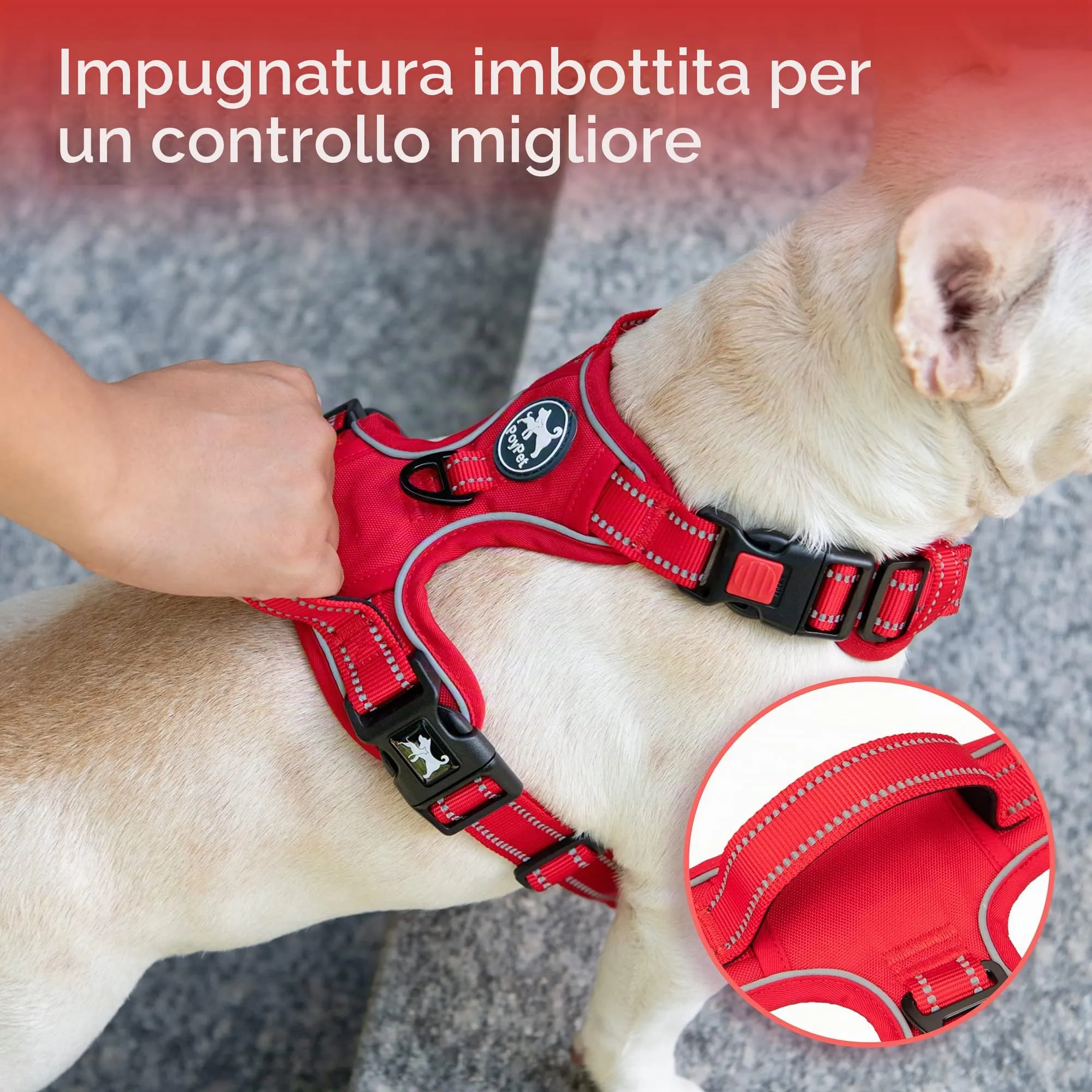 PoyPet Pettorina per cani anti-tiro, riflettente, regolabile e imbottita, Taglia M, Rosso - immagine 5