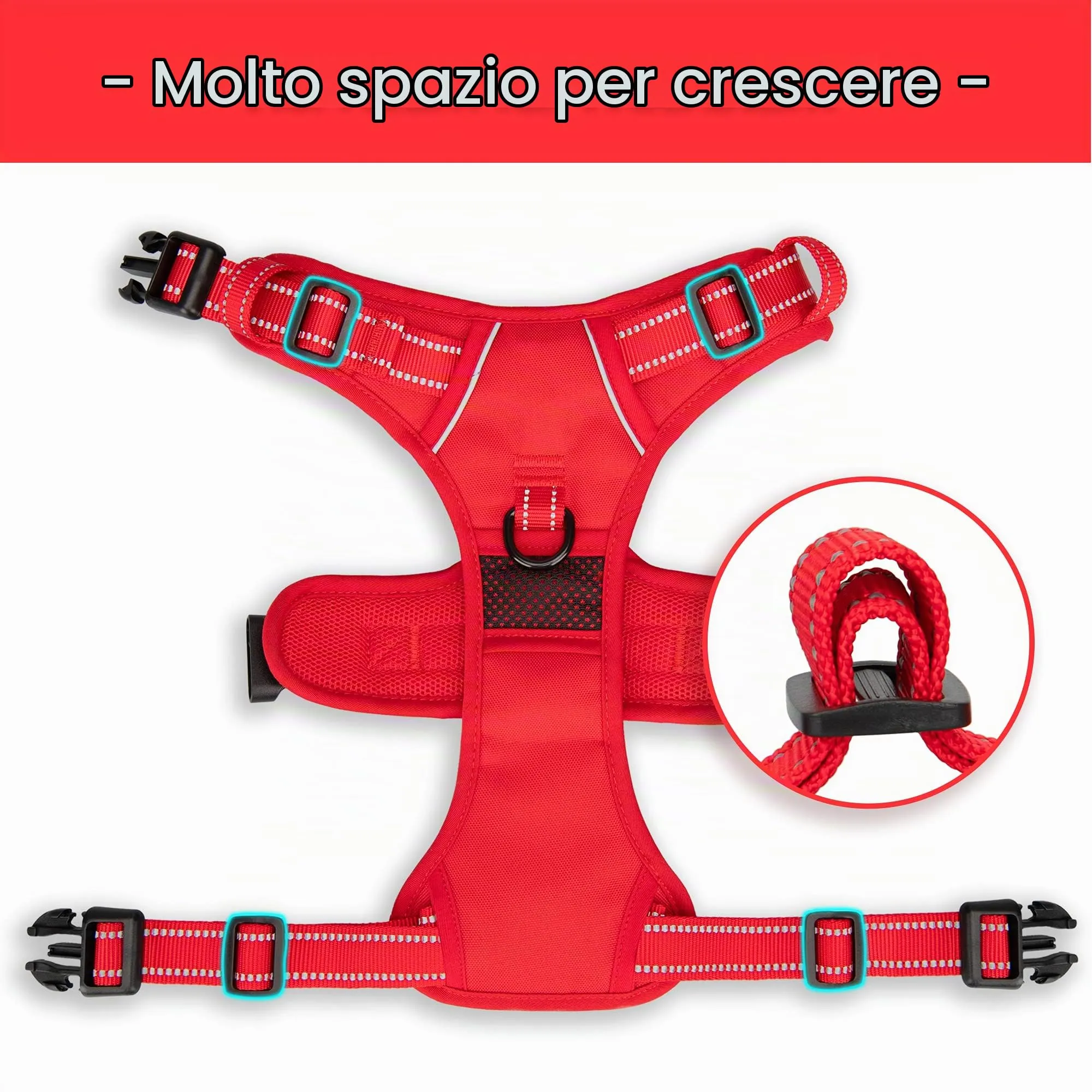 PoyPet Pettorina per cani anti-tiro, riflettente, regolabile e imbottita, Taglia M, Rosso - immagine 6
