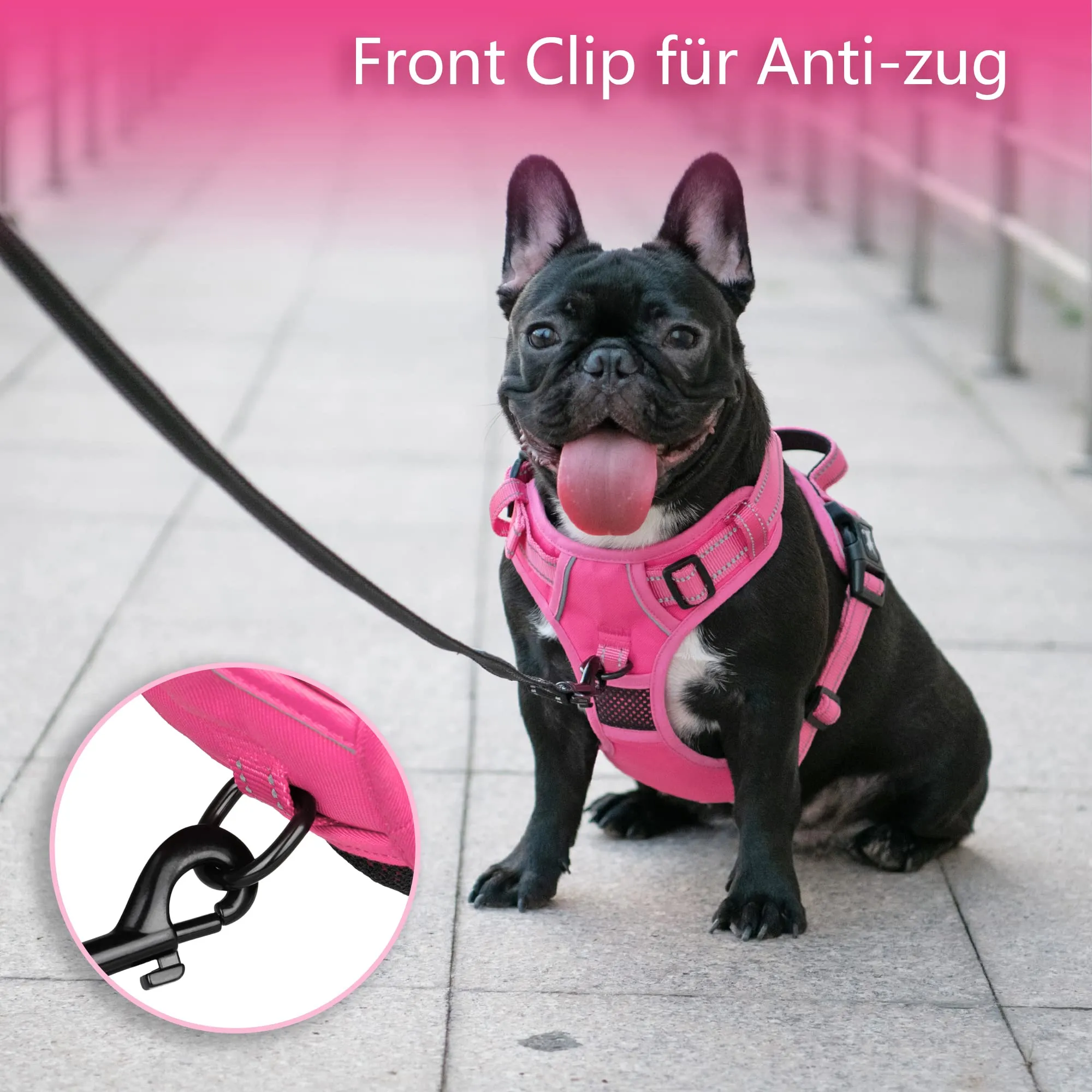 PoyPet Pettorina No Pull Riflettente per Cani, Gilet Morbido Imbottito con Impugnatura, Rosa, L - immagine 4