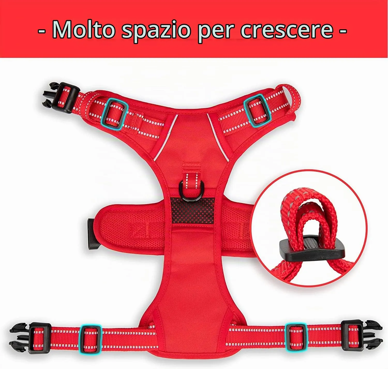 PoyPet Pettorina per cani senza trazione, riflettente, regolabile e imbottita con impugnatura di controllo, XS, Bordo rosso - immagine 6