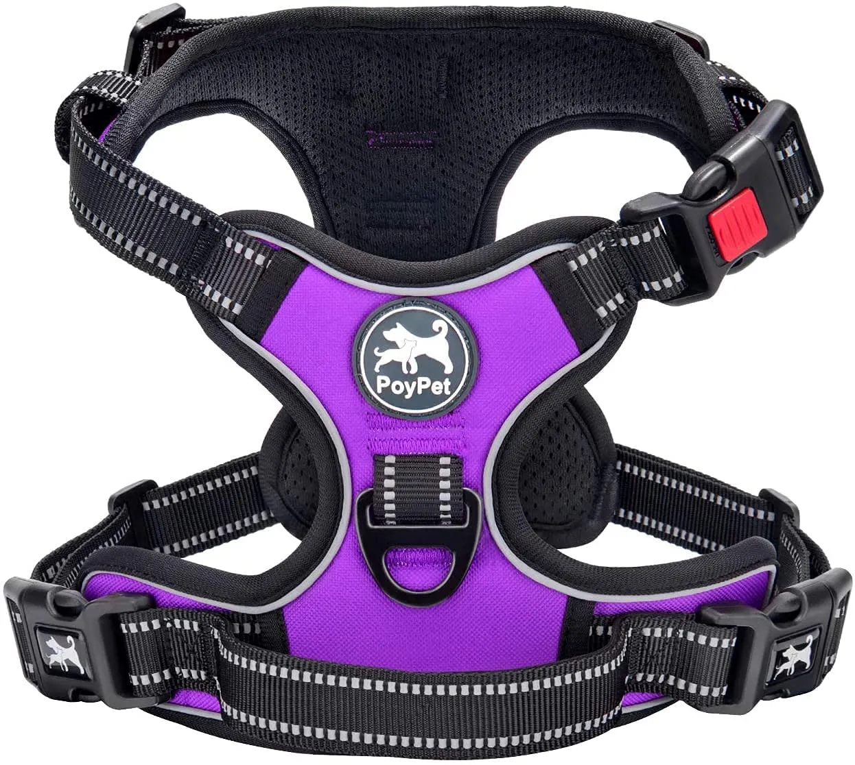 PoyPet Pettorina No Pull Riflettente per Cani, Regolabile e Imbottita con Manico Easy Control, Viola, XS - immagine 1