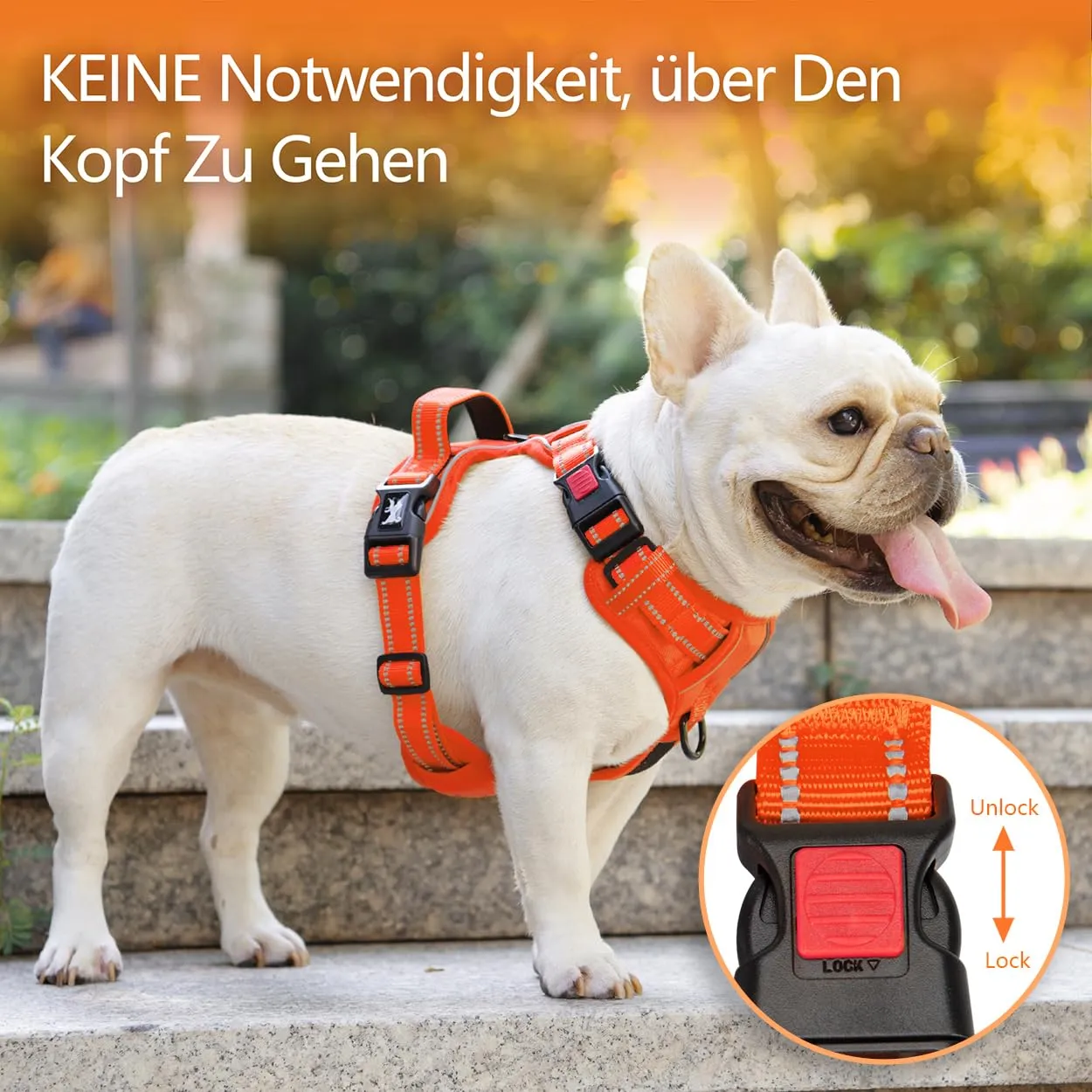 PoyPet Imbracatura per cani anti-trazione, riflettente, regolabile e imbottita con manico Easy Control (Arancione, S) - immagine 5