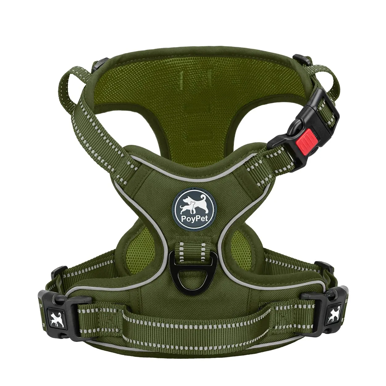 PoyPet Imbracatura per cani riflettente anti-trazione, regolabile e imbottita, verde militare, L - immagine 1