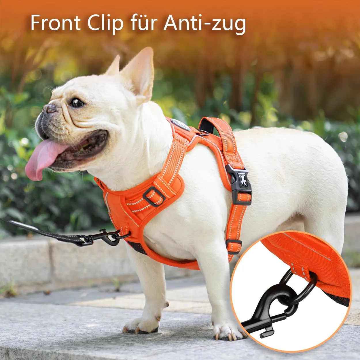 PoyPet Pettorina Anti-tiro Riflettente per Cani, Regolabile e Imbottita con Manico Easy Control, Arancione, M - immagine 4