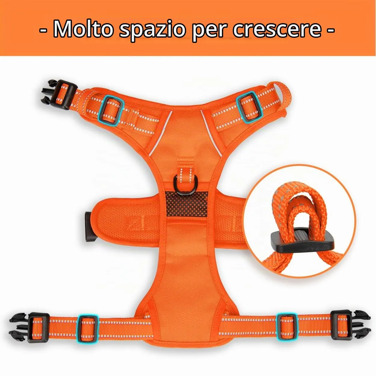 PoyPet Pettorina Anti-tiro Riflettente per Cani, Regolabile e Imbottita con Manico Easy Control, Arancione, M - immagine 8