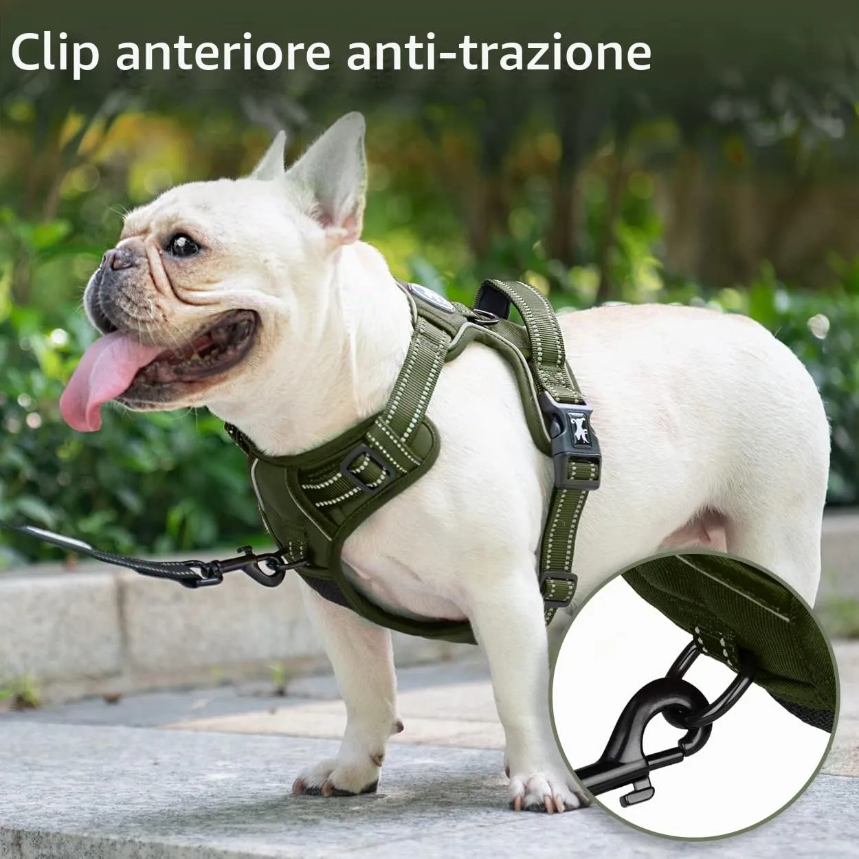 PoyPet Pettorina Anti-trazione Riflettente con Manico Easy Control, Verde Militare, XS - immagine 5