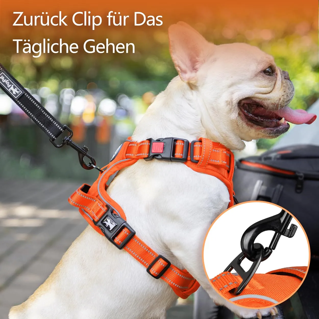PoyPet Pettorina No Pull Riflettente Regolabile con Maniglia per Cani (Arancio, XL) - immagine 3