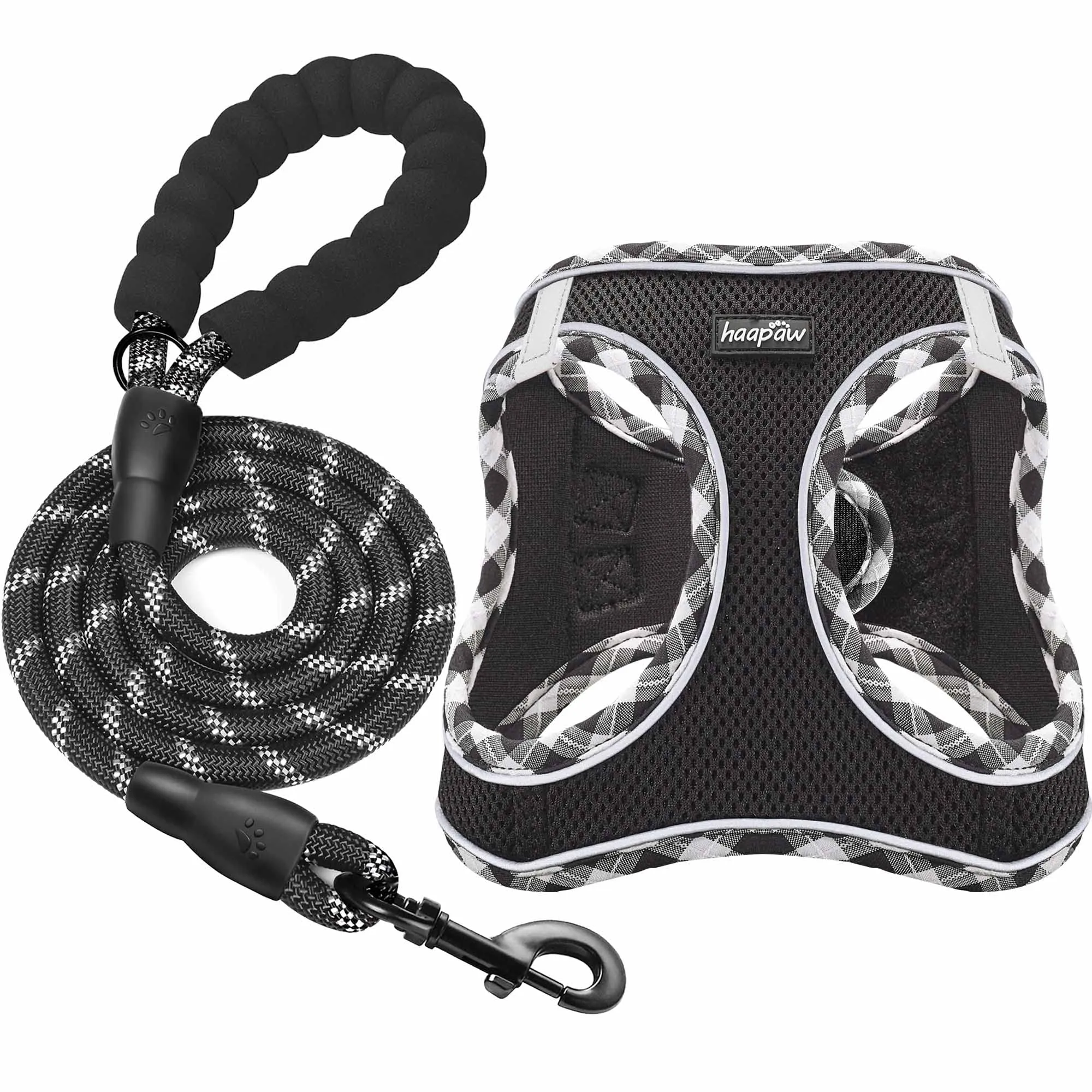 haapaw Pettorina per cani e guinzaglio, No Pull, Riflettente, Step-in, Nero, M - immagine 1
