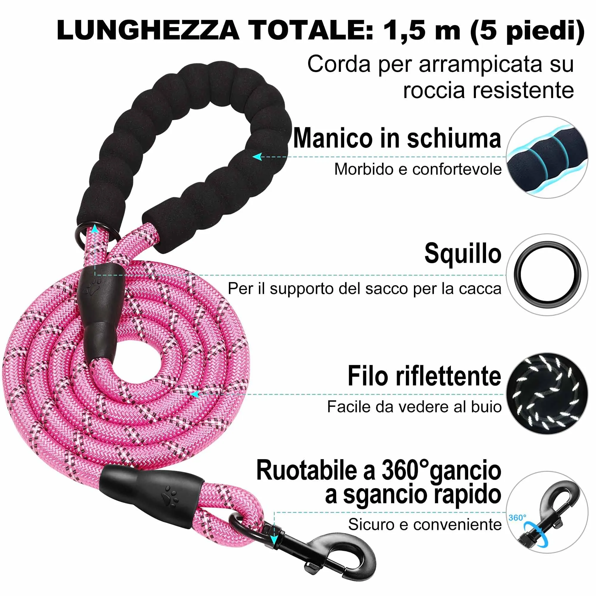 haapaw Pettorina per cani e guinzaglio, step-in, riflettente, imbottita, rosa, M - immagine 3
