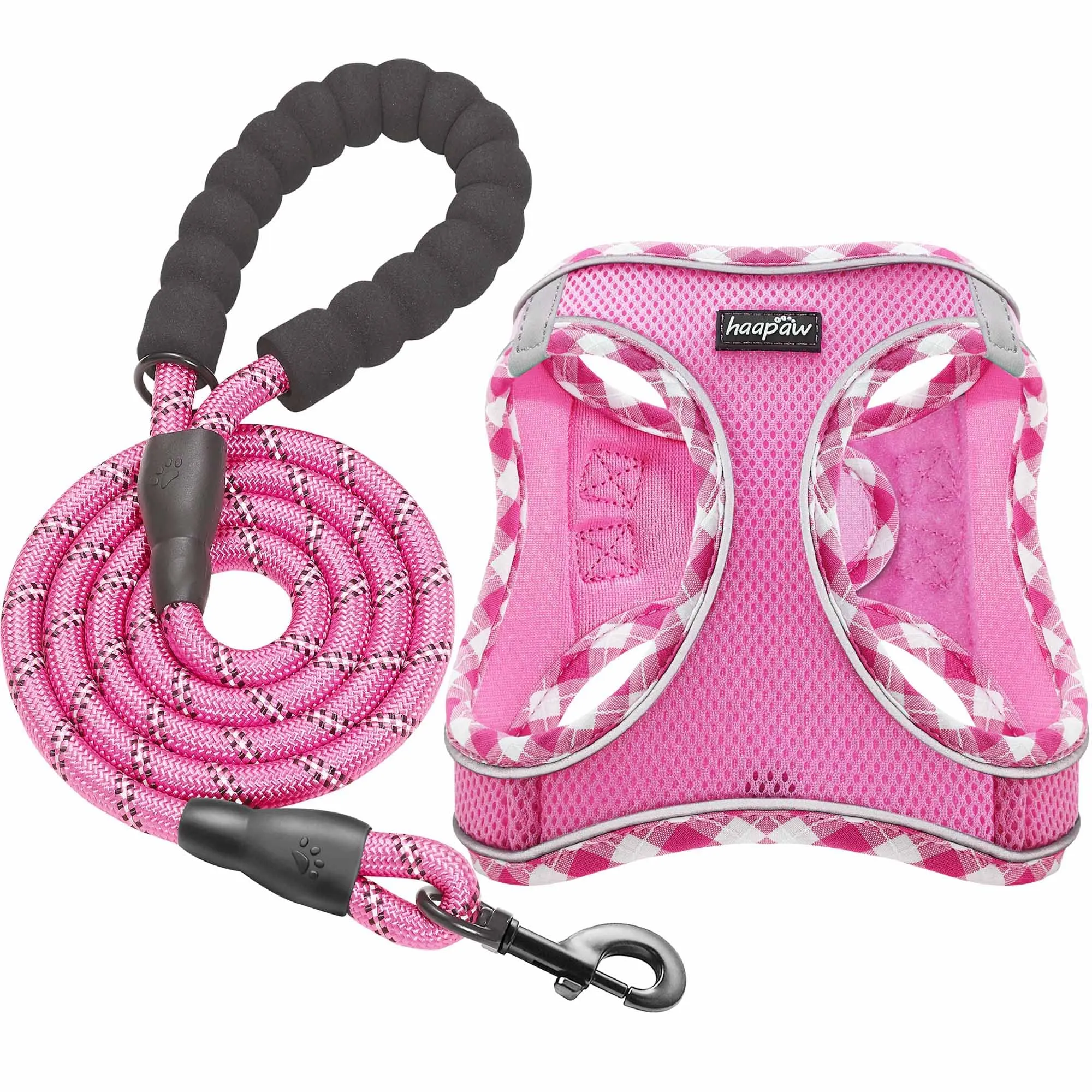 haapaw Pettorina e guinzaglio per cani, Step-in, riflettente, imbottita, rosa, XS - immagine 1