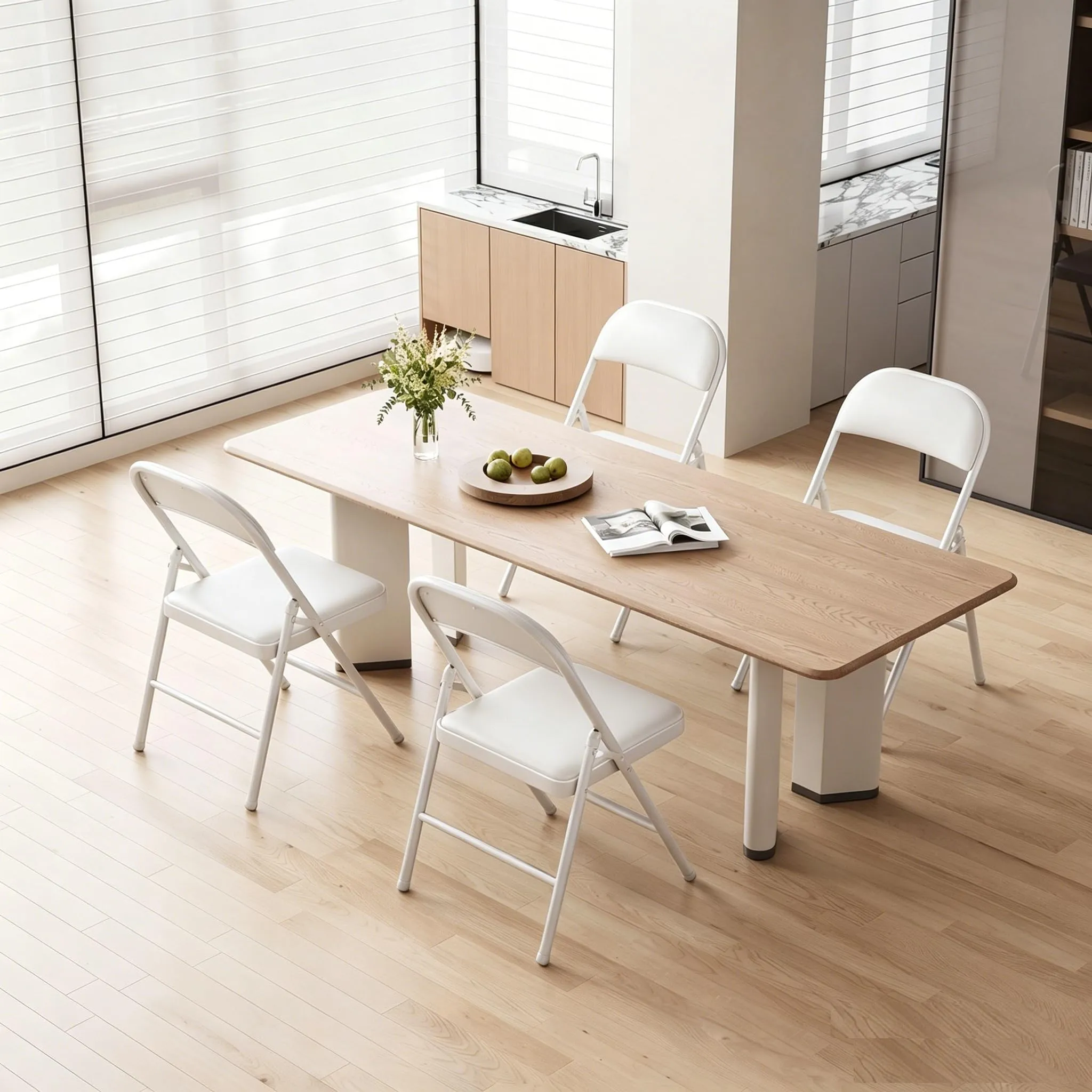 Asdsed Set di 4 Sedie Pieghevoli Imbottite, Bianco - immagine 8