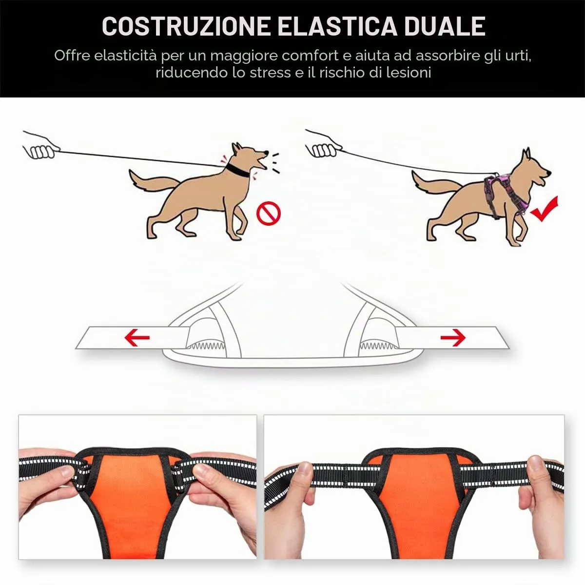 PoyPet Imbracatura Antiriflesso per Cani con Controllo Anteriore e Impugnatura, Arancione, XL - immagine 6