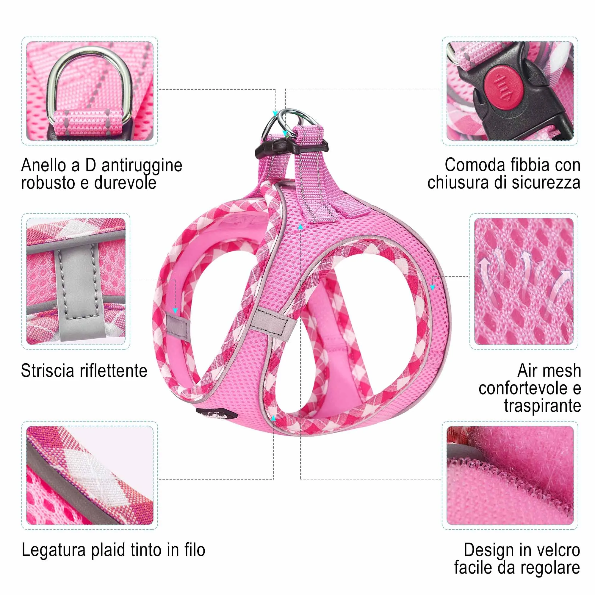 haapaw Pettorina e Guinzaglio per Cani Step-in Riflettente, Imbottita, Rosa, L - immagine 2