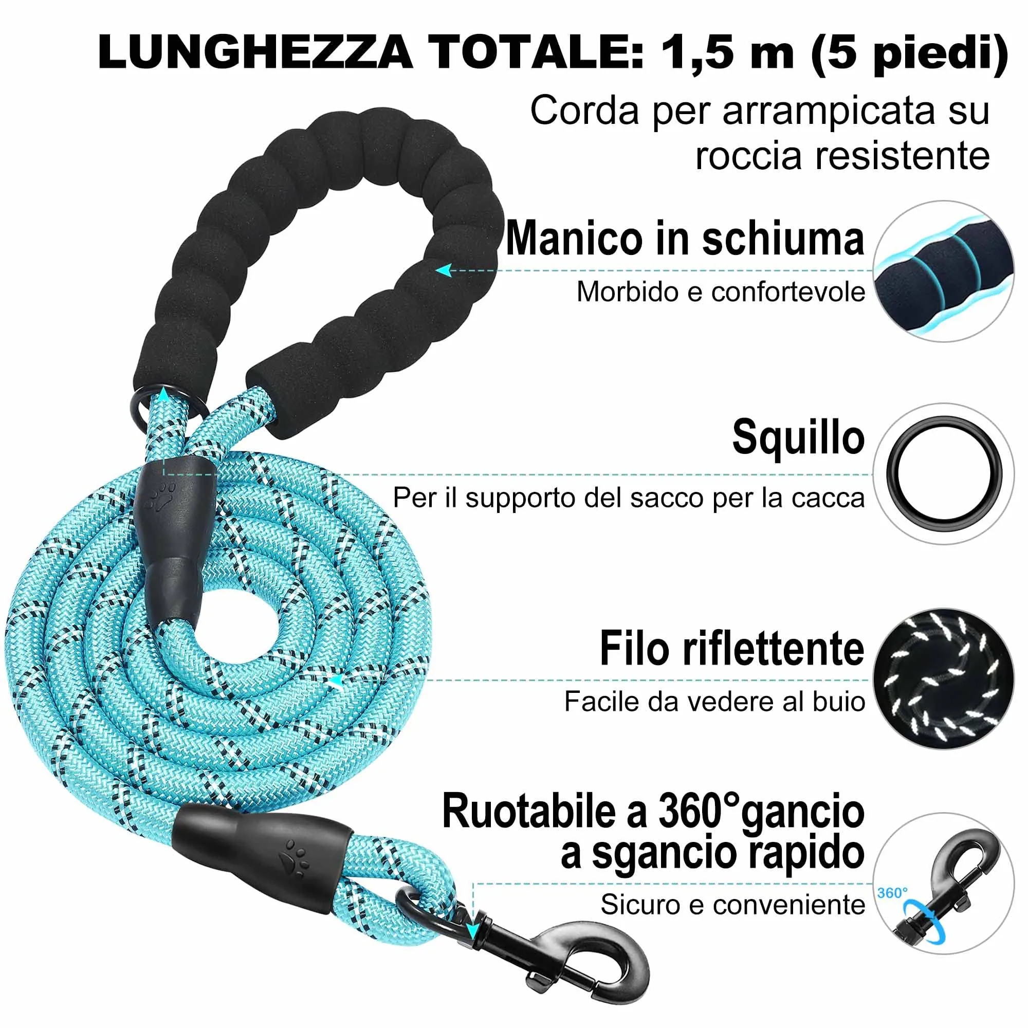 haapaw Pettorina e Guinzaglio Step-in Riflettente per Cani, Turchese, XS - immagine 3