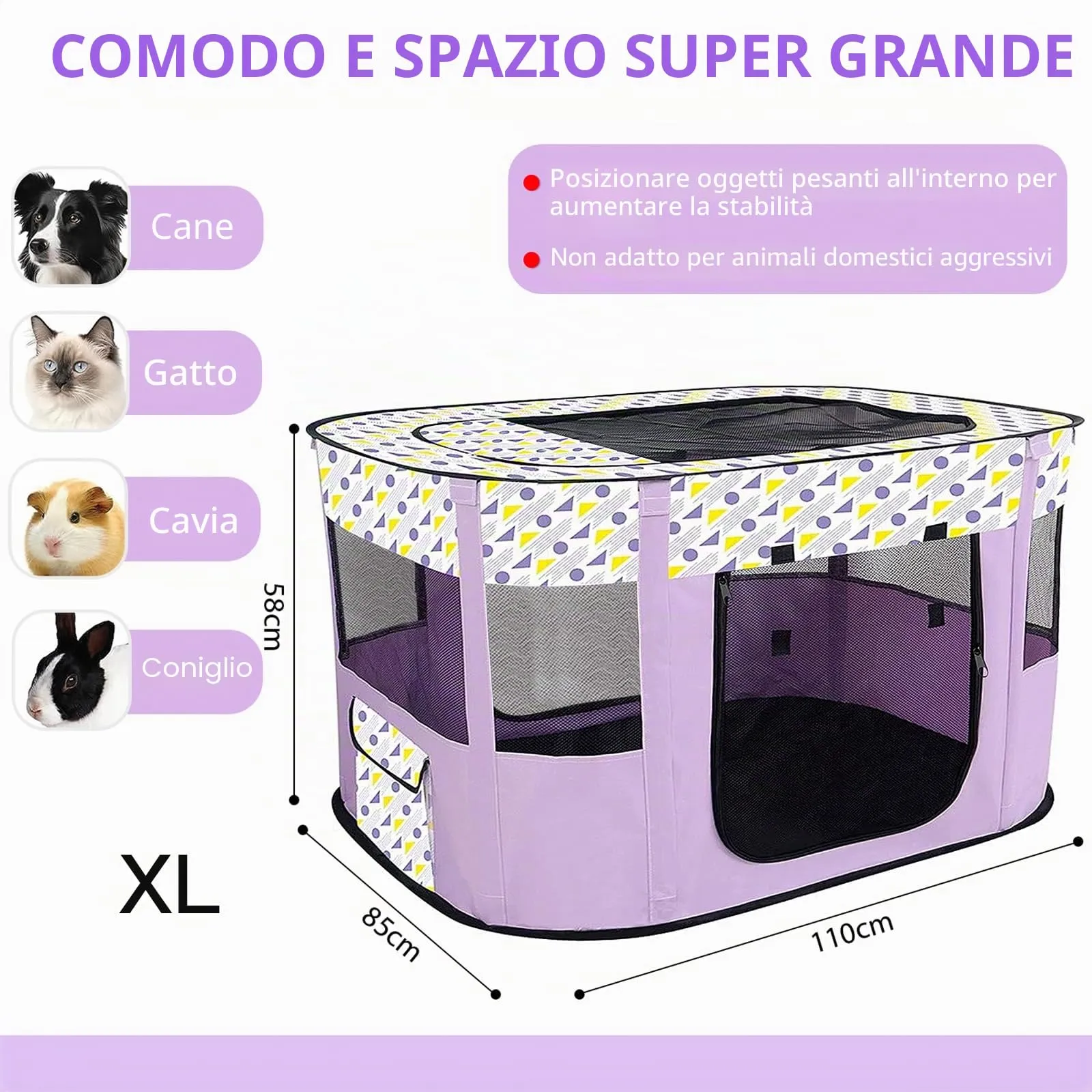 MeYuxg Recinto per Cani e Gatti Pieghevole, Viola, 110 x 85 x 58 cm - immagine 2