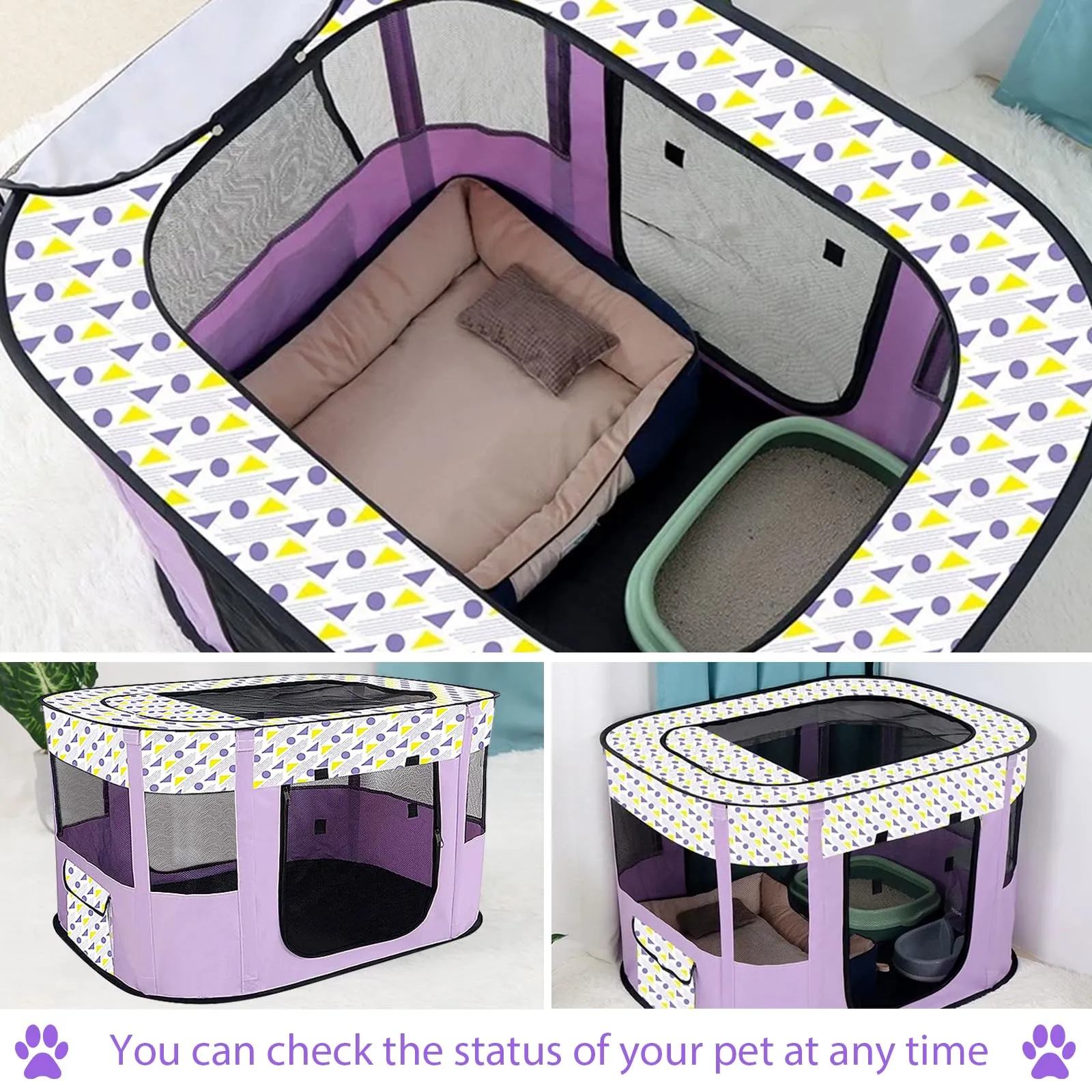 MeYuxg Recinto per Cani e Gatti Pieghevole, Viola, 110 x 85 x 58 cm - immagine 3