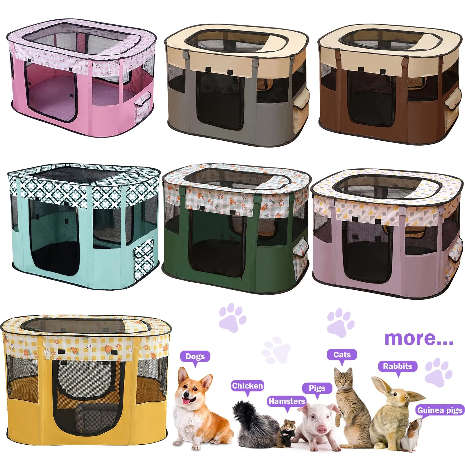MeYuxg Recinto per Cani e Gatti Pieghevole, Viola, 110 x 85 x 58 cm - immagine 7