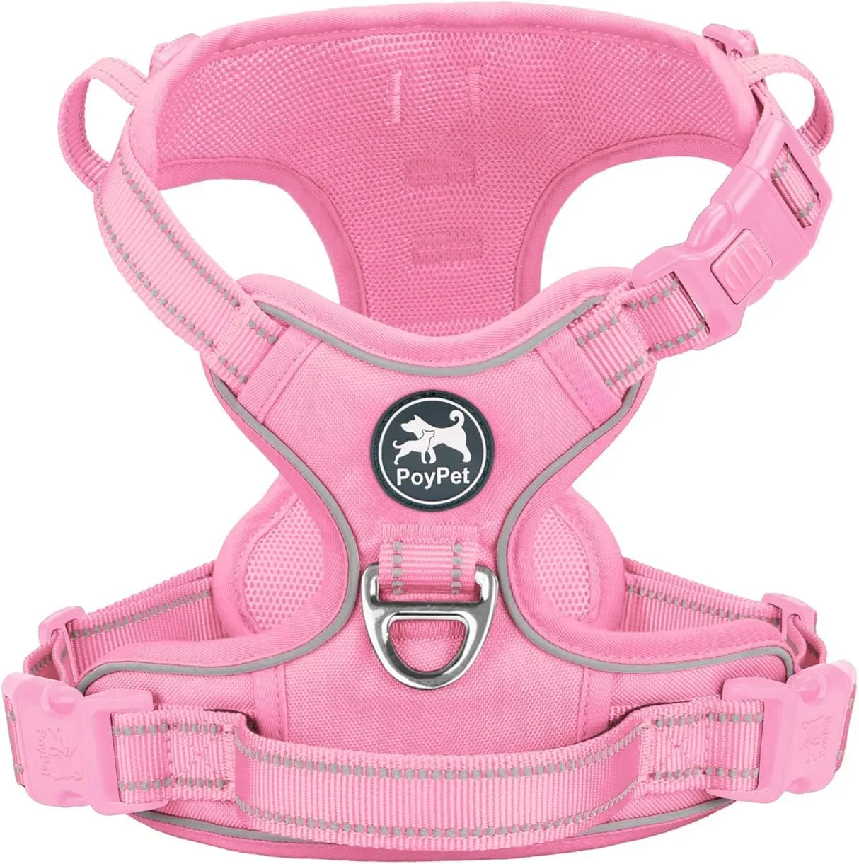 PoyPet Pettorina per Cani No Pull Riflettente Regolabile con Maniglia, Rosa, XL - immagine 1