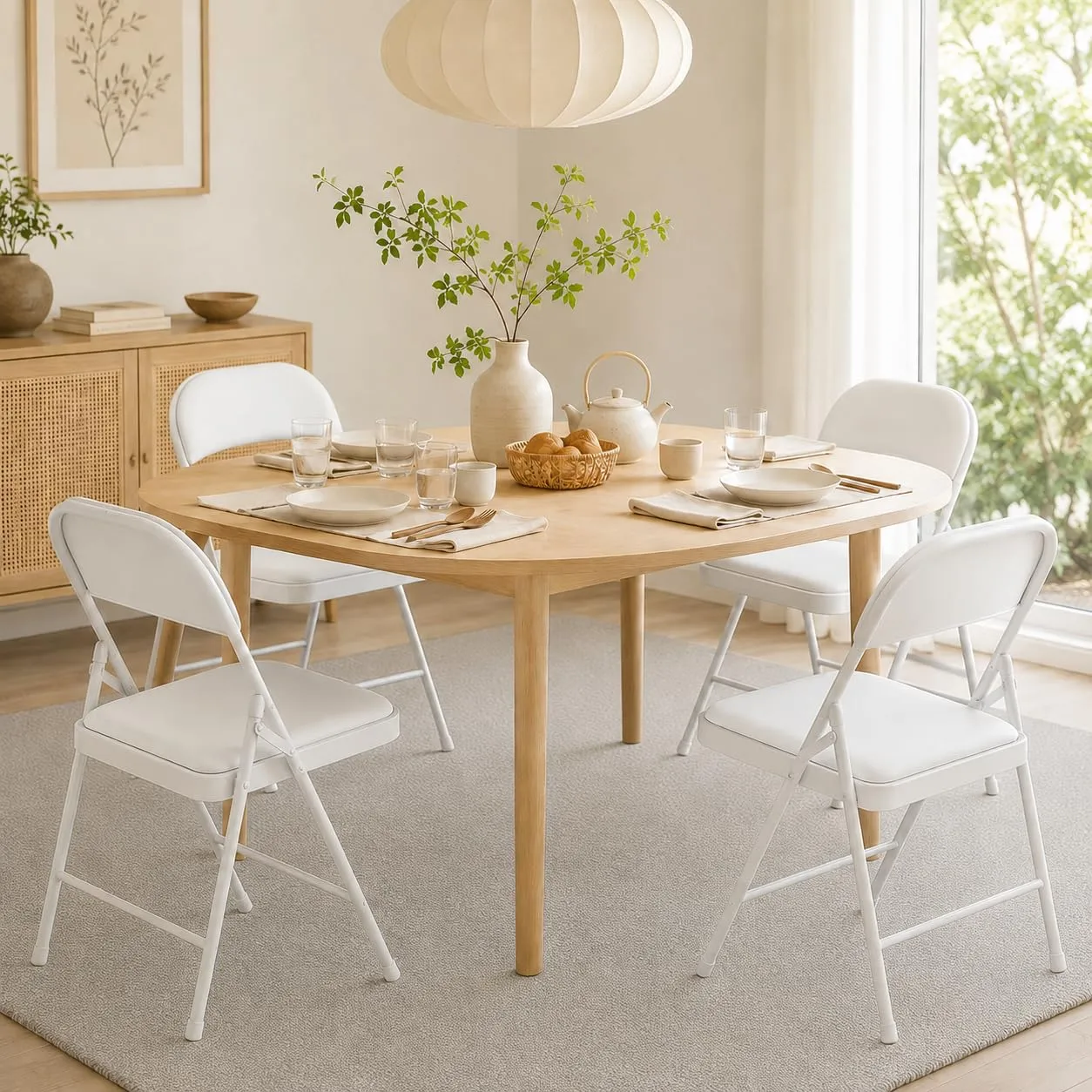 Asdsed Set di 6 Sedie Pieghevoli Imbottite, Bianco - immagine 6