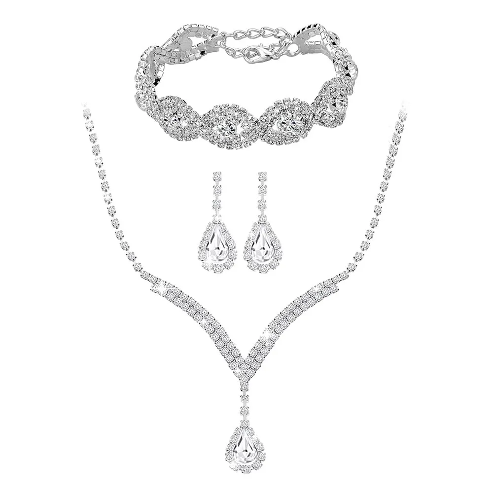 TTPSRY Set Gioielli Donna con Collana, Orecchini e Bracciale in Zirconi Cubici (Argento) - immagine 1