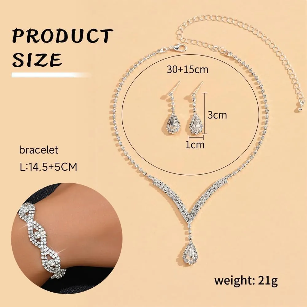 TTPSRY Set Gioielli Donna con Collana, Orecchini e Bracciale in Zirconi Cubici (Argento) - immagine 2