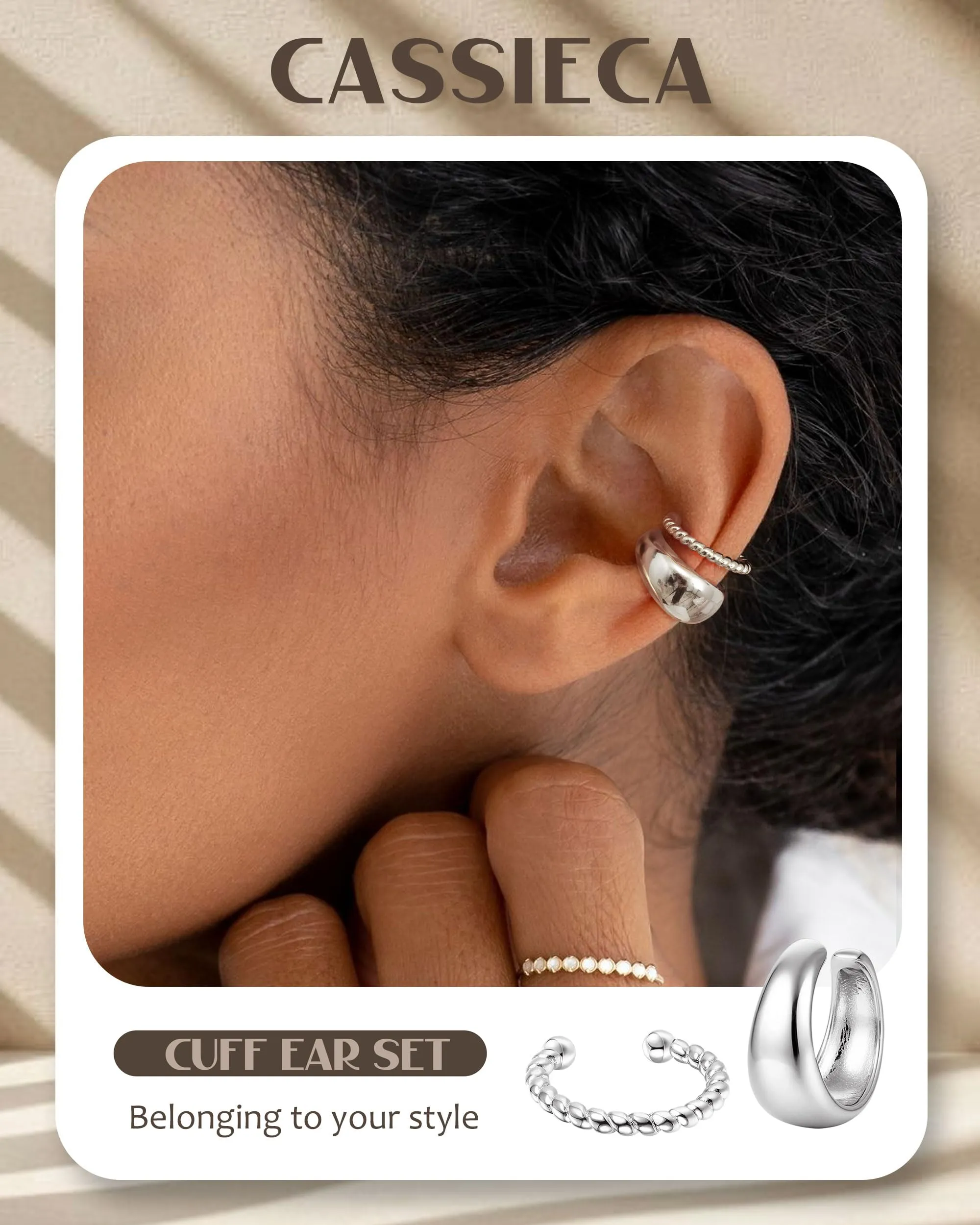 CASSIECA Orecchini Ear Cuff Non Piercing a Clip Ipoallergenici per Cartilagine, Set da 5 Paia - immagine 4