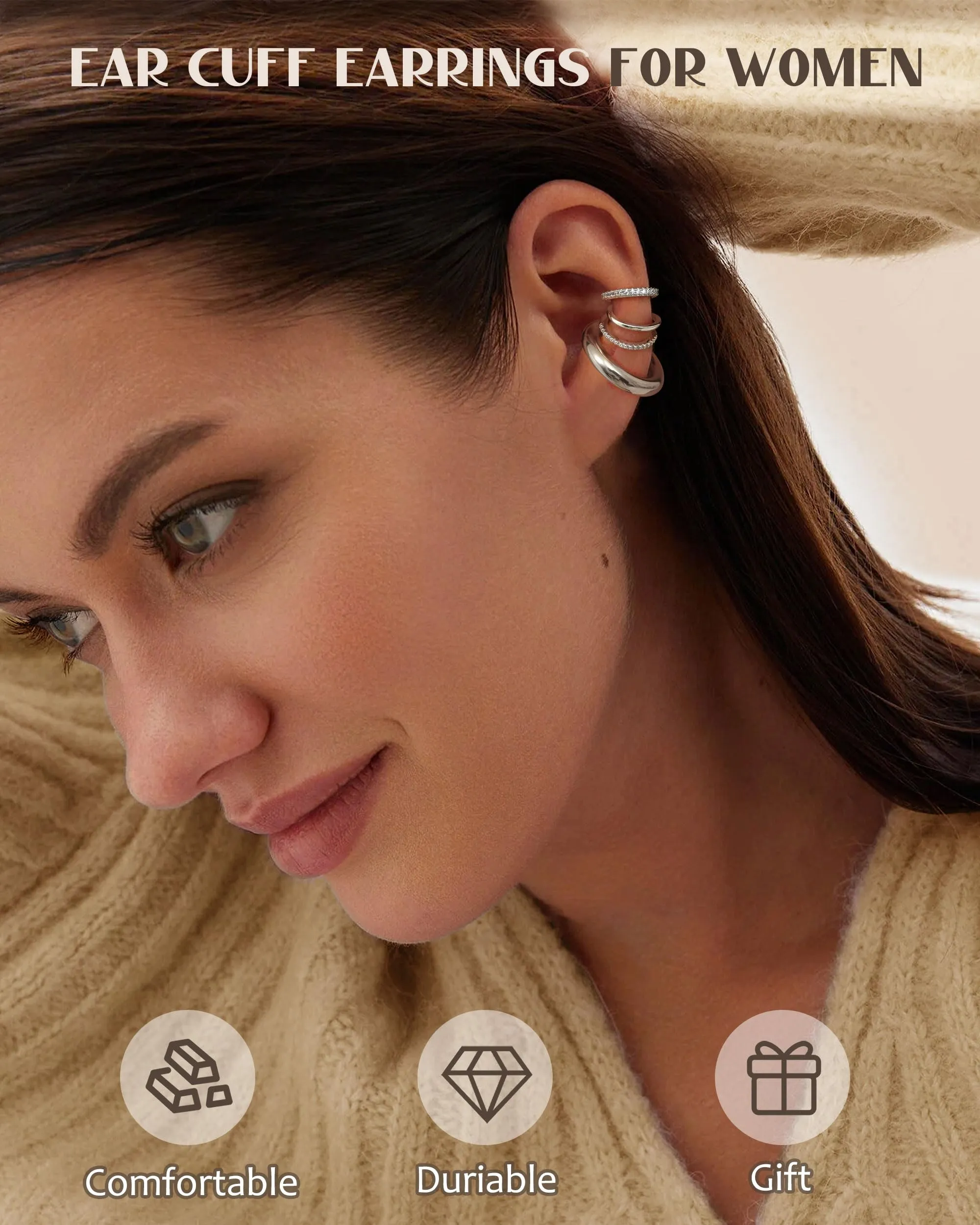 CASSIECA Orecchini Ear Cuff Non Piercing a Clip Ipoallergenici per Cartilagine, Set da 5 Paia - immagine 5