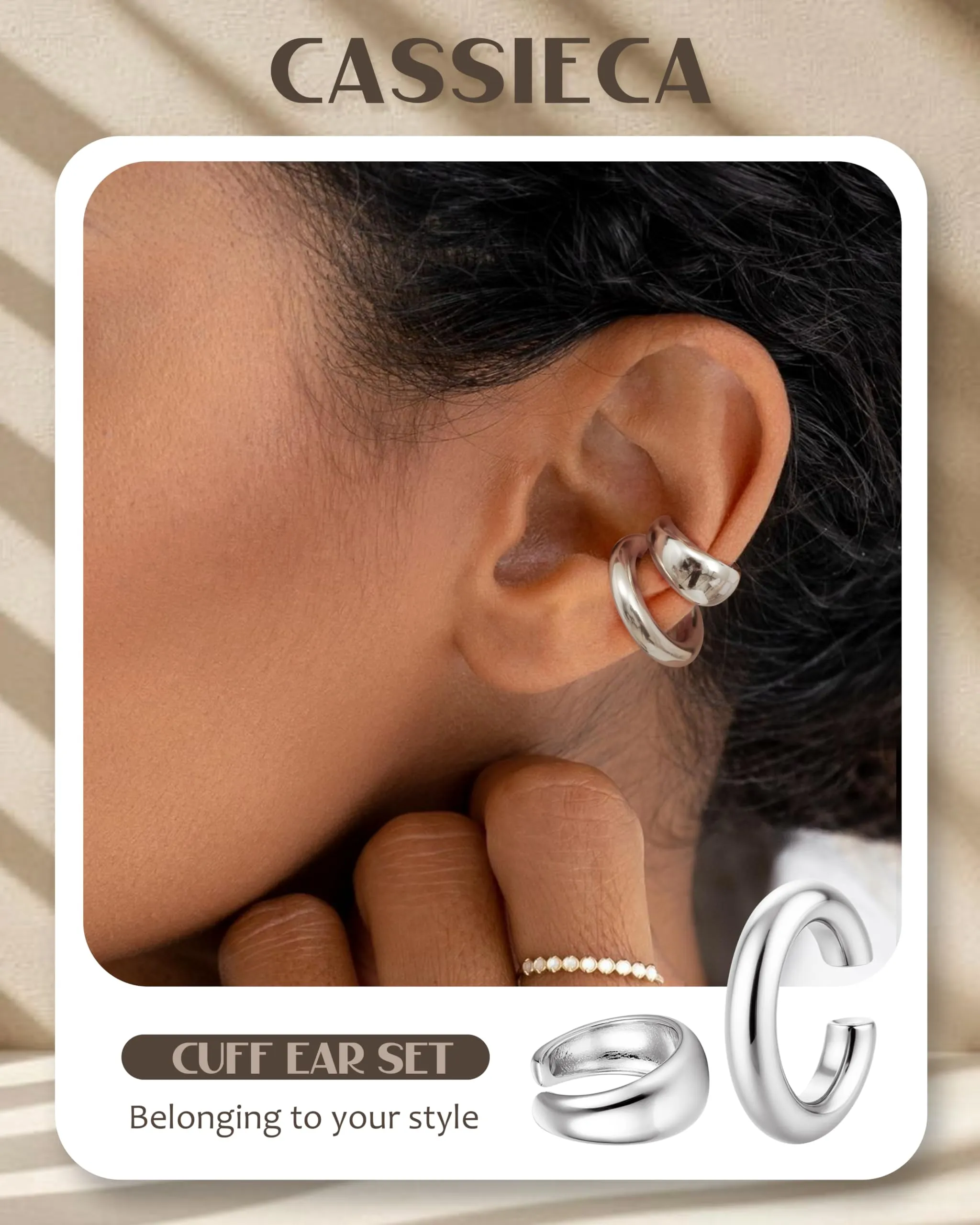 CASSIECA Orecchini Non Piercing Chunky Earcuff a Clip per Cartilagine Ipoallergenici - immagine 4