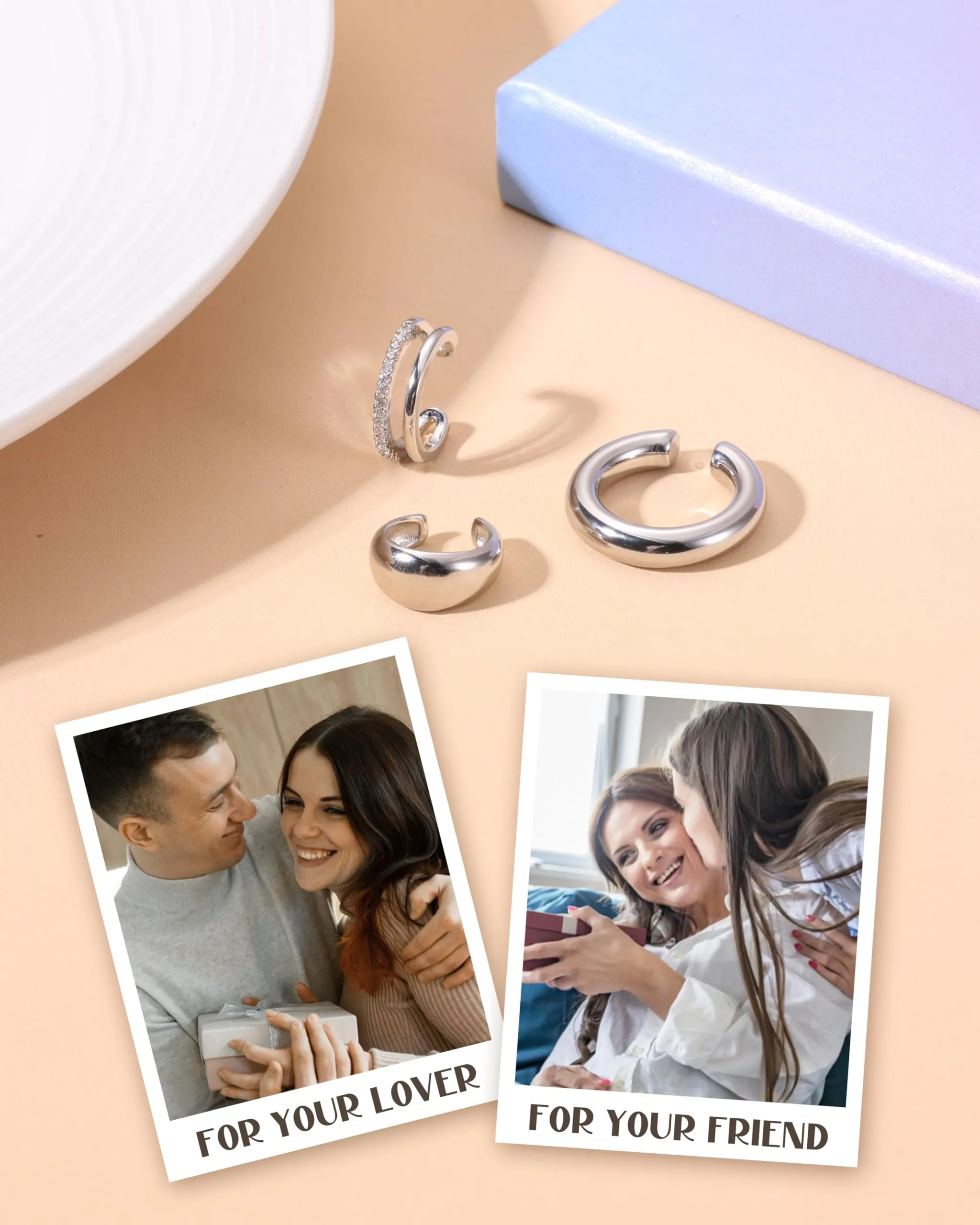 CASSIECA Orecchini Non Piercing Chunky Earcuff a Clip per Cartilagine Ipoallergenici - immagine 7