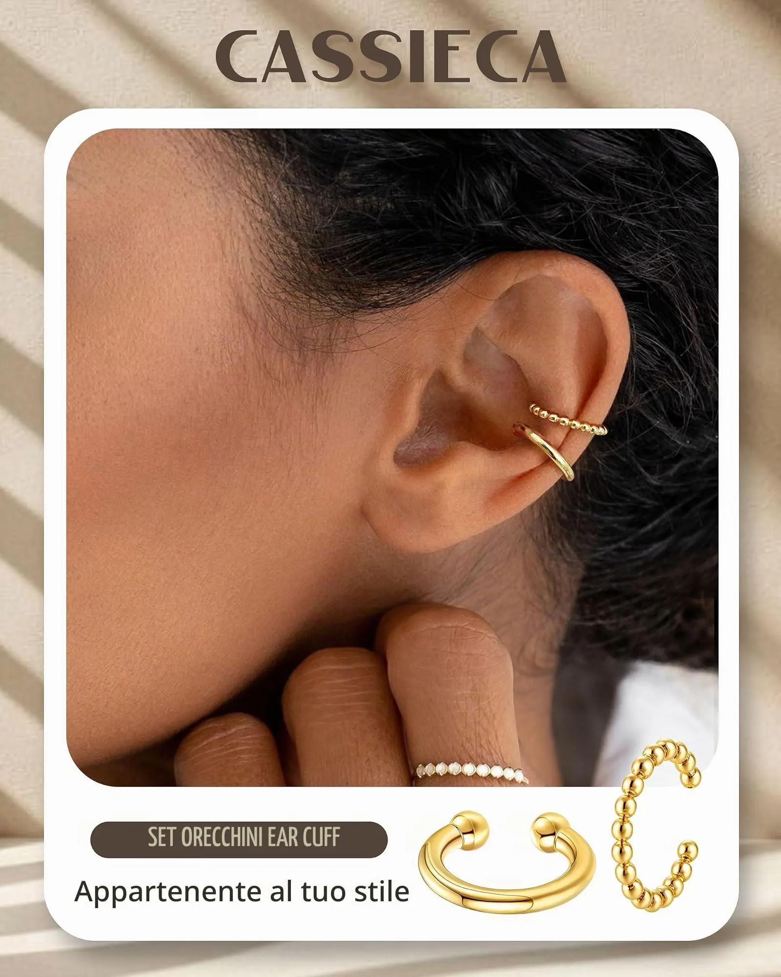 Cassieca Orecchini Ear Cuff Non Piercing a Clip Ipoallergenici, 3 Paia - immagine 4