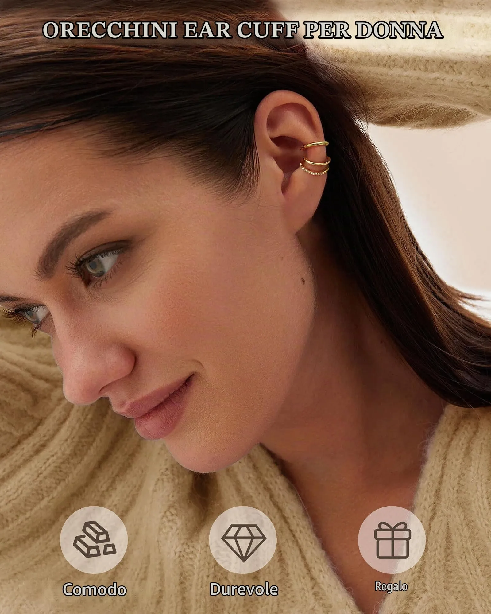 Cassieca Orecchini Ear Cuff Non Piercing a Clip Ipoallergenici, 3 Paia - immagine 5