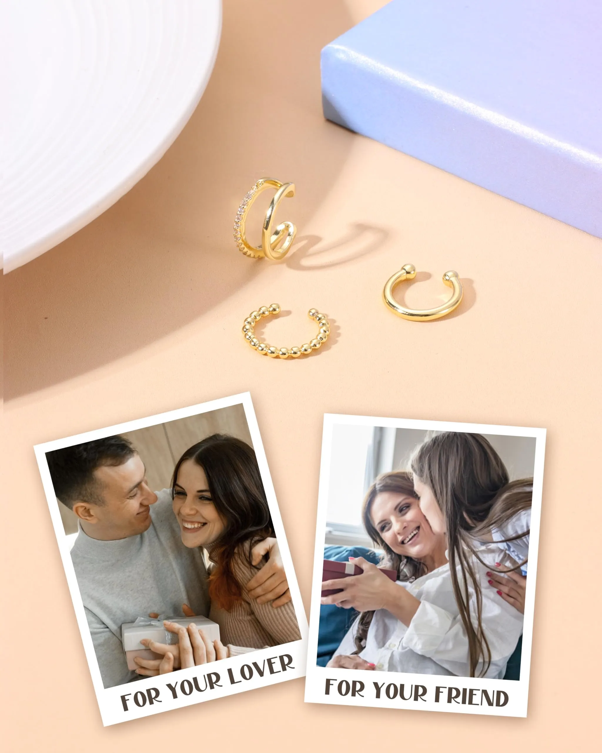 Cassieca Orecchini Ear Cuff Non Piercing a Clip Ipoallergenici, 3 Paia - immagine 6