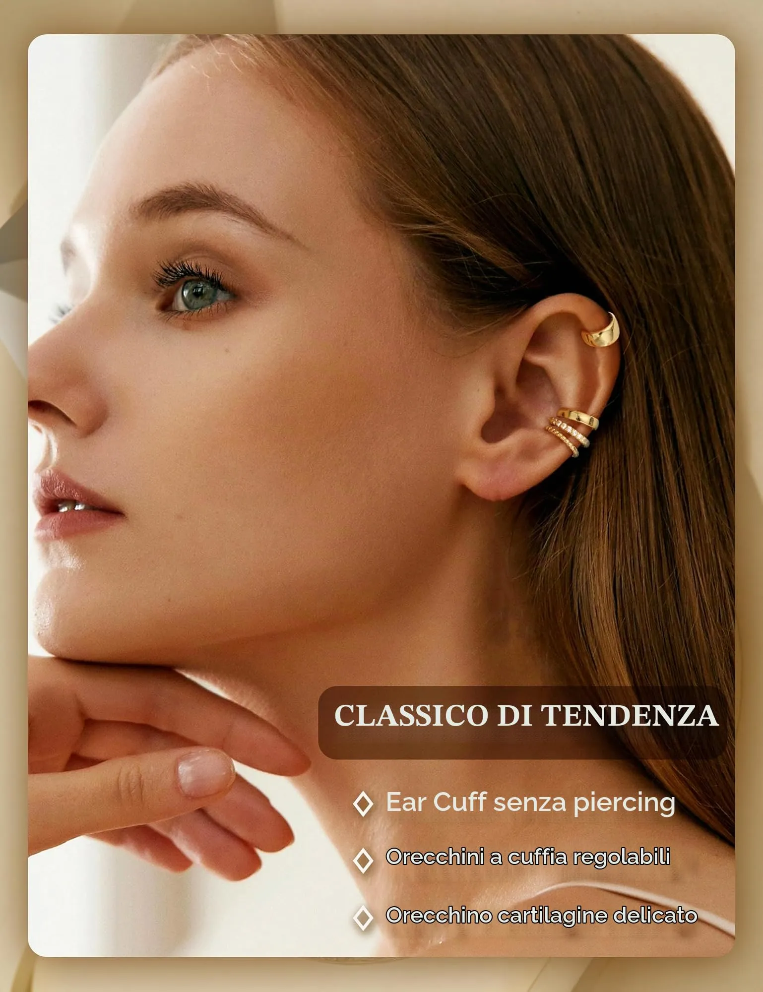 ADRAMATA 4 Paia Ear Cuff Orecchini Senza Buco Donna, Regolabili in Oro 14K e Argento, Ipoallergenici per Cartilagine con Custodia Regalo - immagine 2