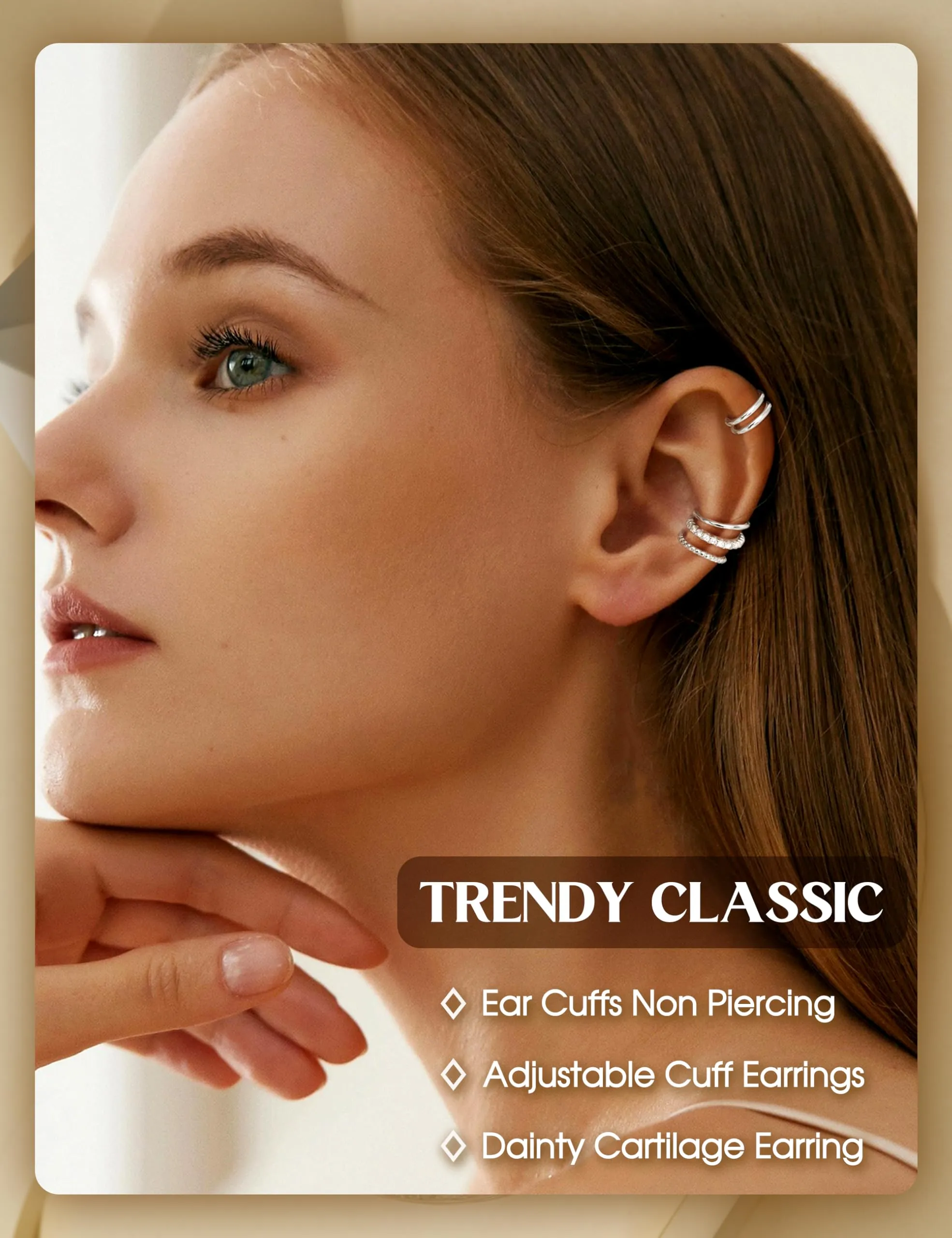 ADRAMATA Ear Cuff Orecchini Senza Buco Donna, 4 Paia Regolabili Clip in Oro 14K e Argento, Ipoallergenici per Cartilagine Non Piercing con Custodia Regalo - immagine 2