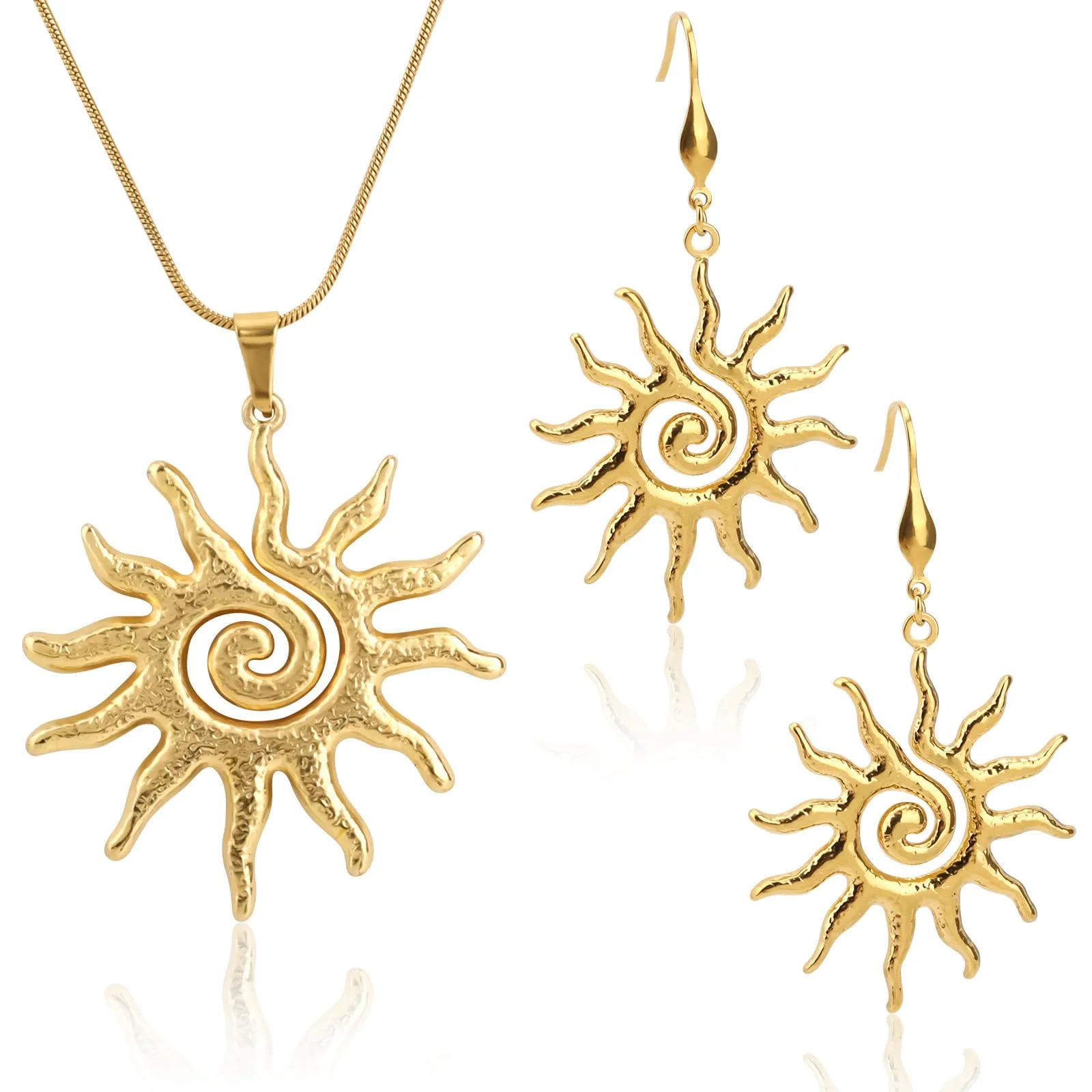 Mikovivi Set di Gioielli in Oro con Collana e Orecchini a Forma di Sole in Acciaio Inossidabile - immagine 1