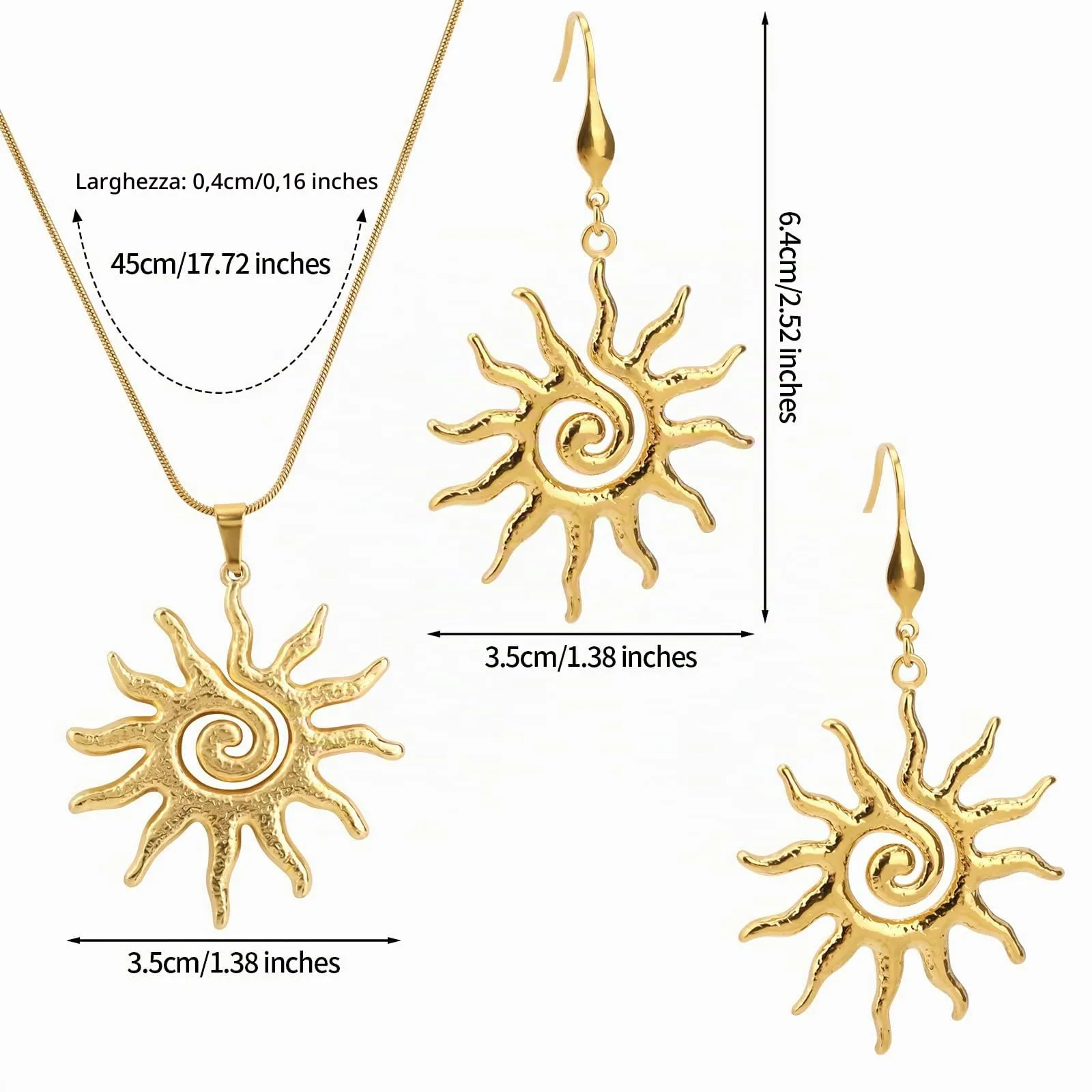 Mikovivi Set di Gioielli in Oro con Collana e Orecchini a Forma di Sole in Acciaio Inossidabile - immagine 2