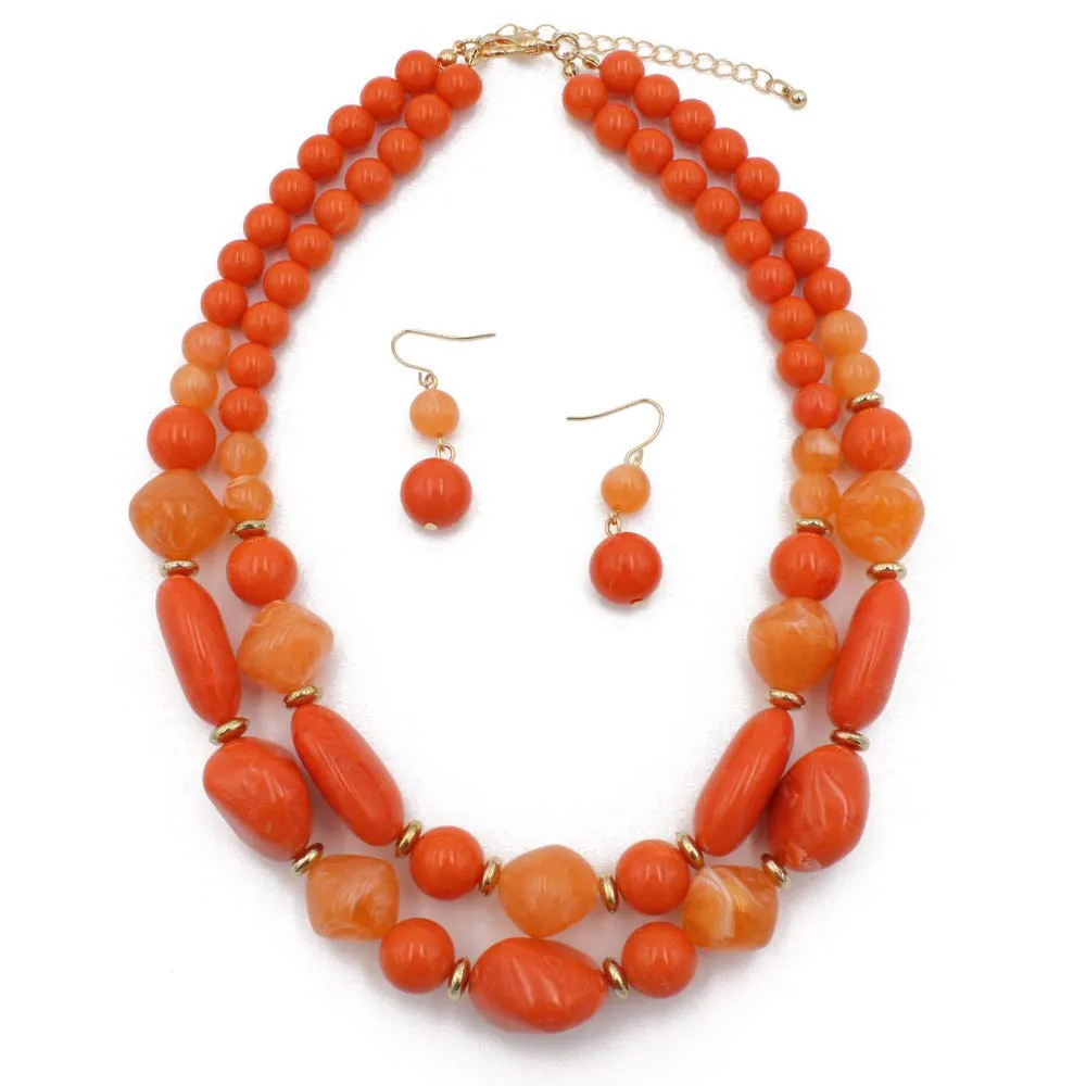 IMINI Set Collana Girocollo a Bavaglino e Orecchini a Gancio in Perline Acriliche, Stile Boemia (Arancia) - immagine 1