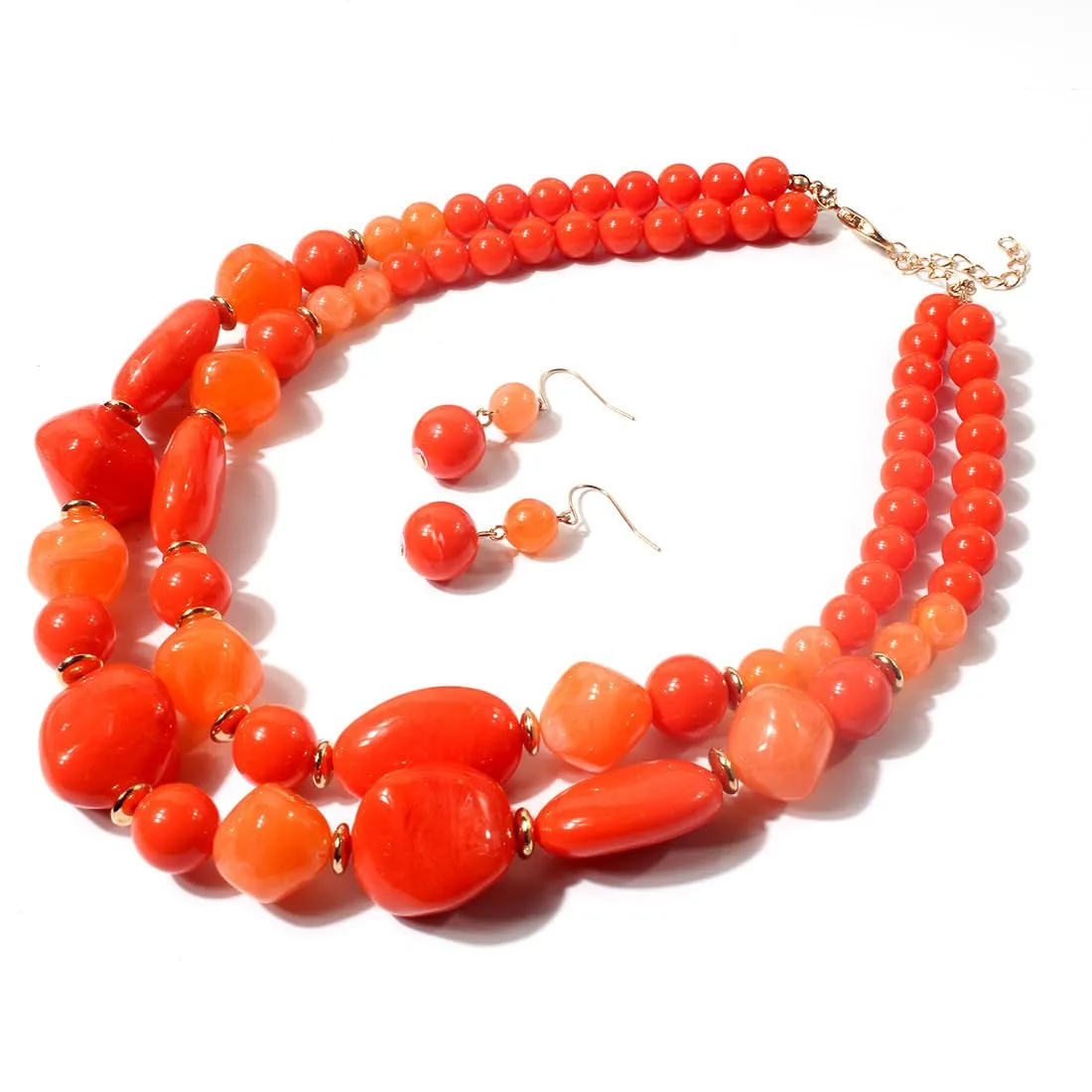 IMINI Set Collana Girocollo a Bavaglino e Orecchini a Gancio in Perline Acriliche, Stile Boemia (Arancia) - immagine 5