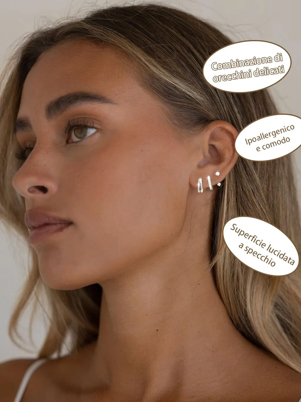Aretas Set di 3 Paia di Orecchini a Cerchio Piccoli in Argento Sterling 925 per Donna - immagine 3