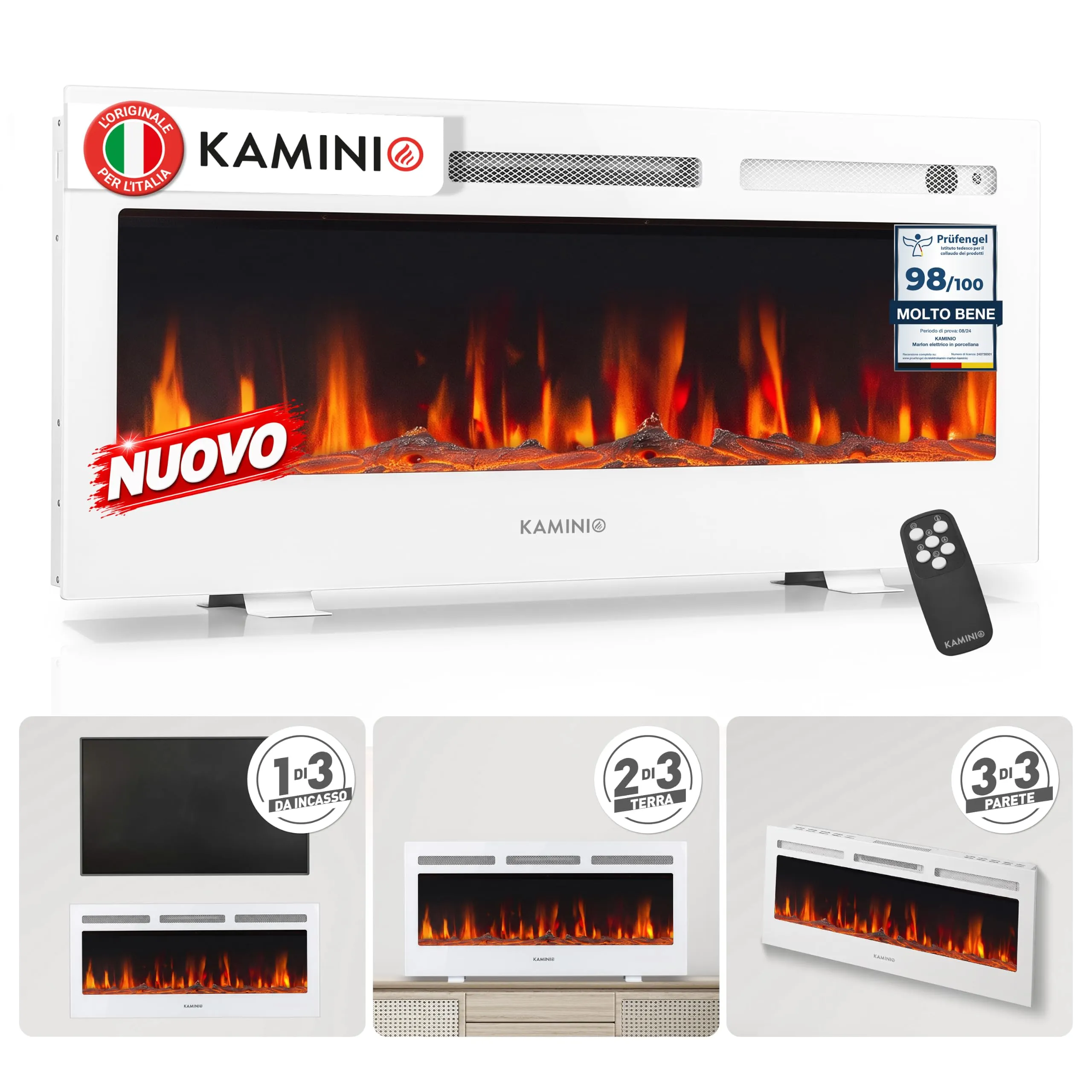 KAMINIO Marlon PRO 42 Camino Elettrico da Incasso, Parete o Appoggio - immagine 1