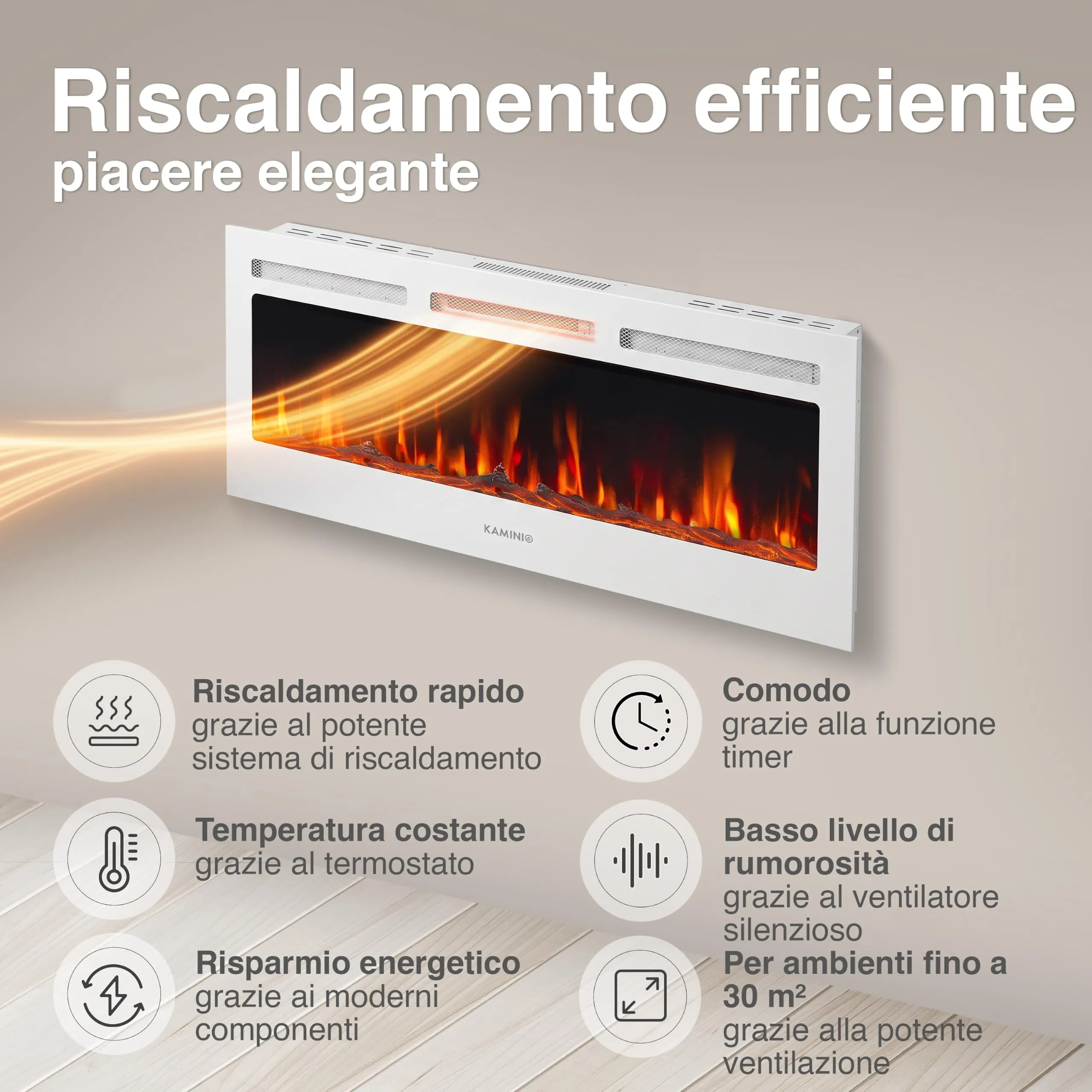 KAMINIO Marlon PRO 42 Camino Elettrico da Incasso, Parete o Appoggio - immagine 4