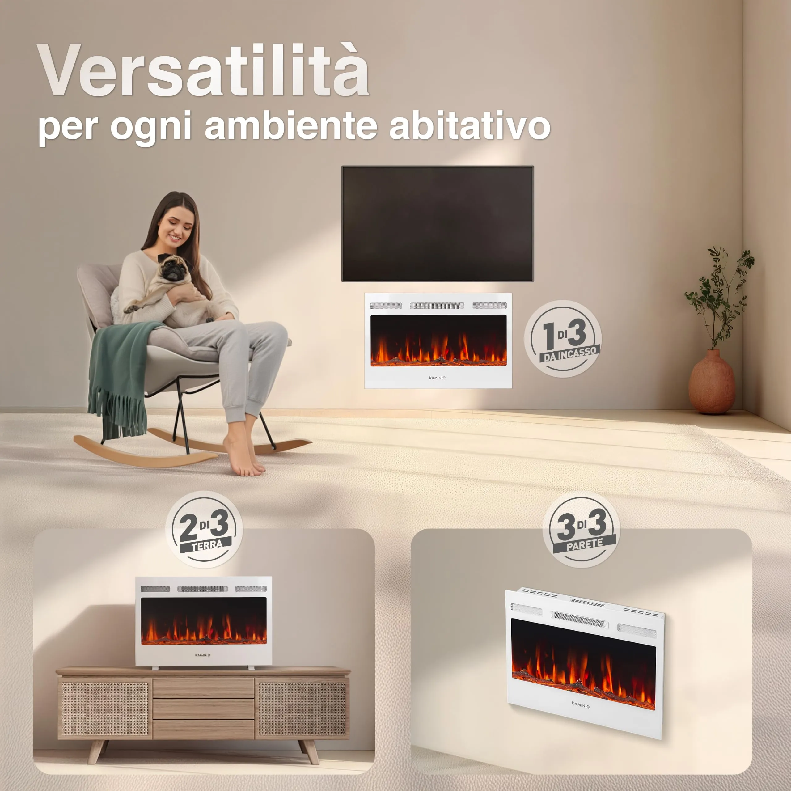 KAMINIO Marlon PRO 30 Camino elettrico da incasso, parete o appoggio - immagine 2