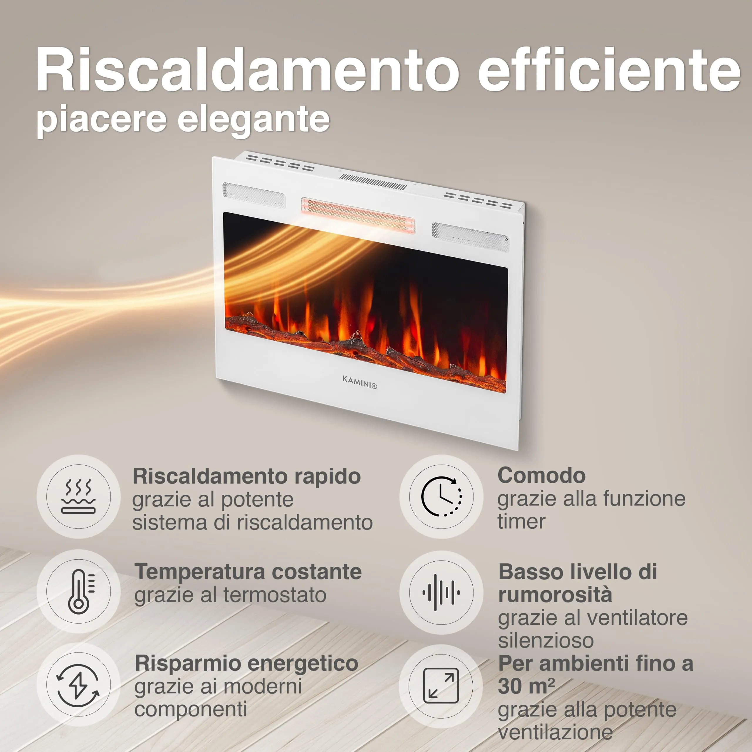 KAMINIO Marlon PRO 30 Camino elettrico da incasso, parete o appoggio - immagine 4