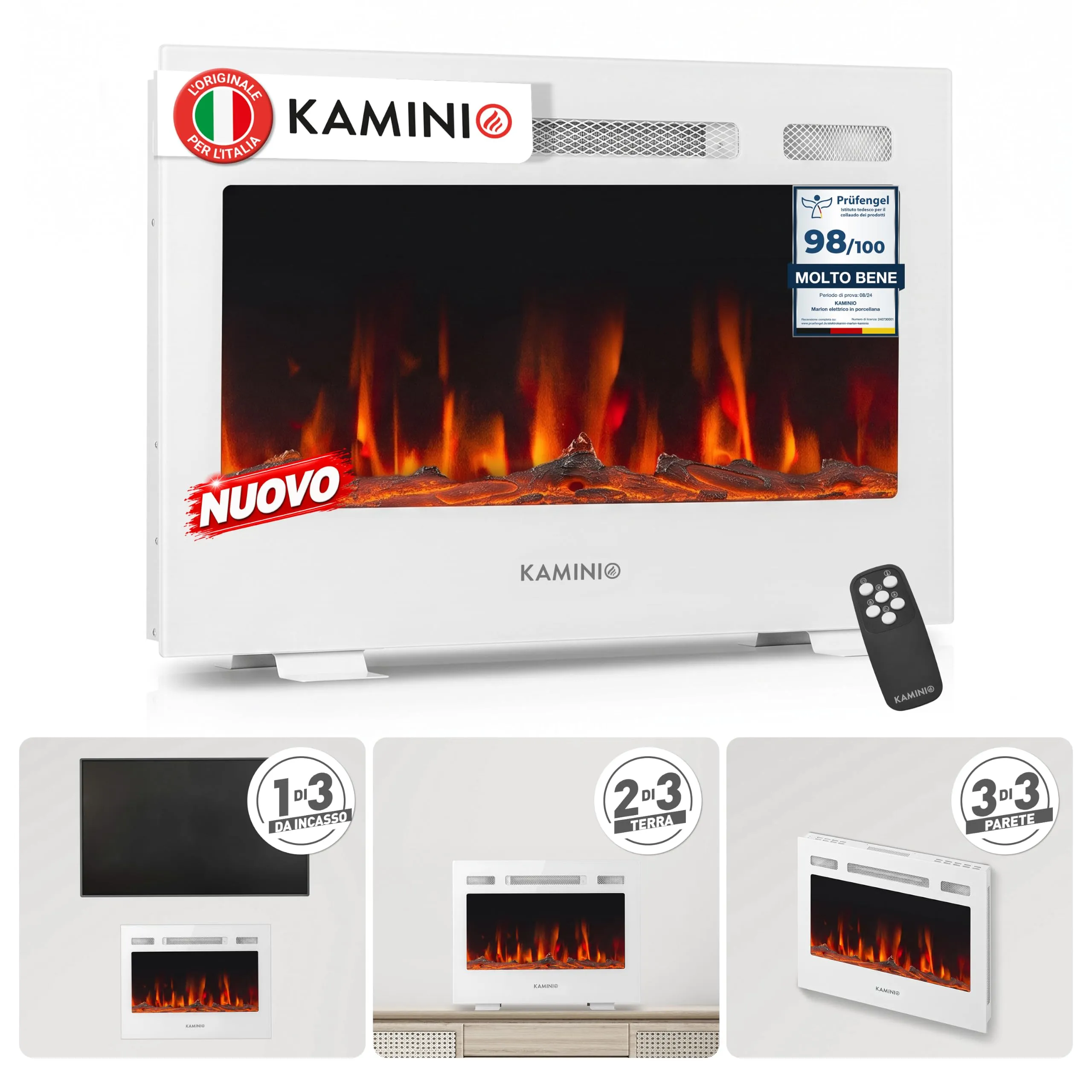 KAMINIO Marlon PRO 24 Camino elettrico da incasso, parete o appoggio - immagine 1