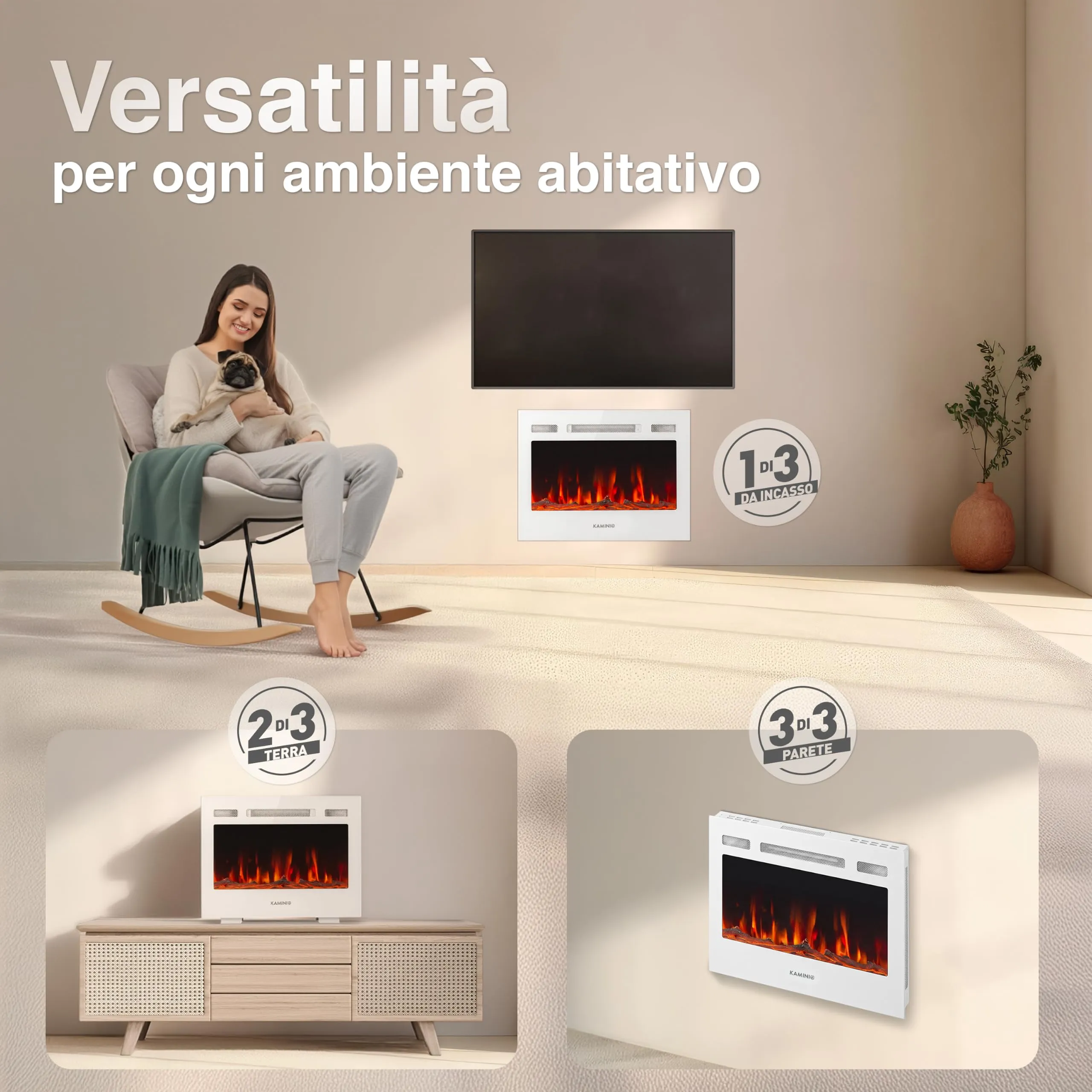 KAMINIO Marlon PRO 24 Camino elettrico da incasso, parete o appoggio - immagine 2