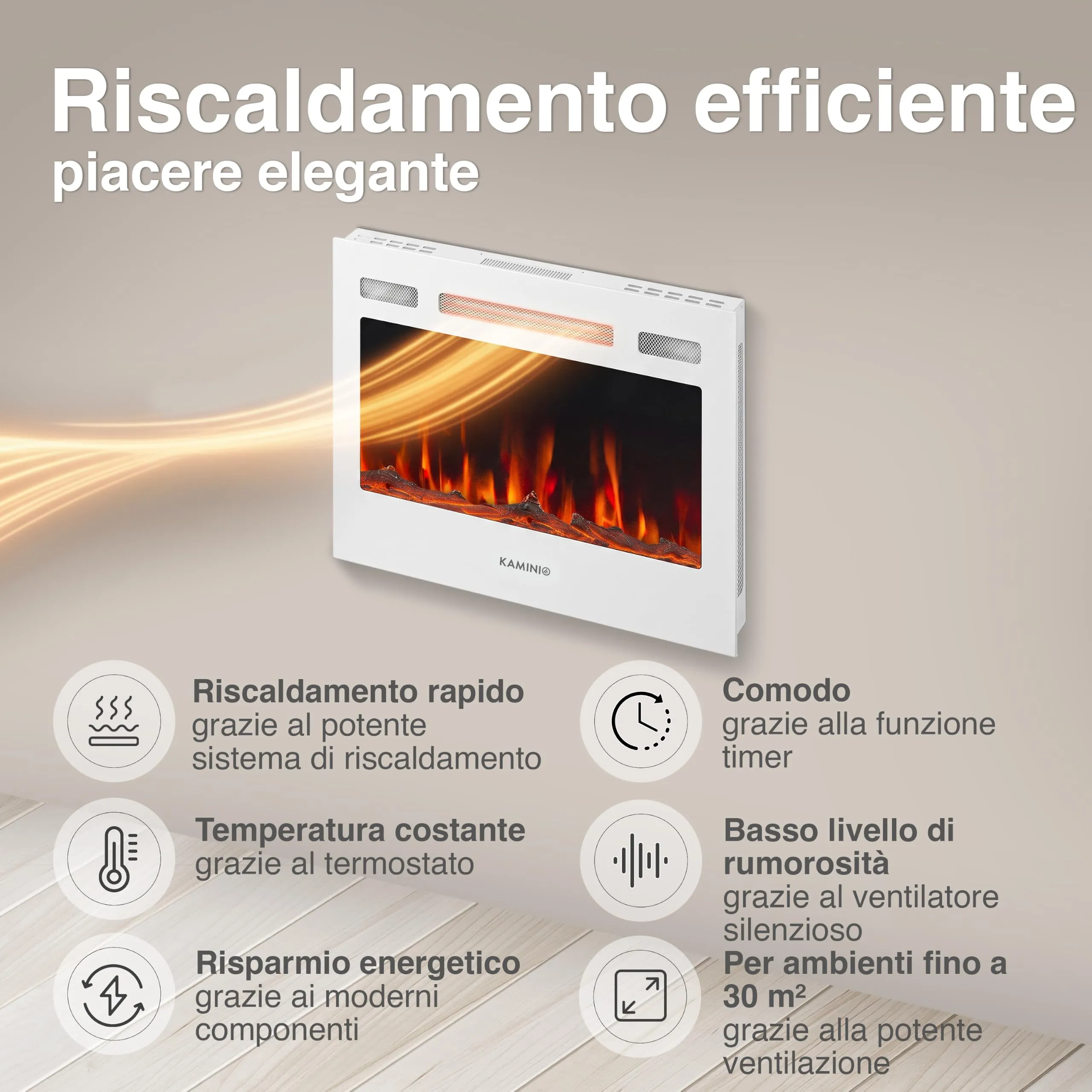 KAMINIO Marlon PRO 24 Camino elettrico da incasso, parete o appoggio - immagine 4